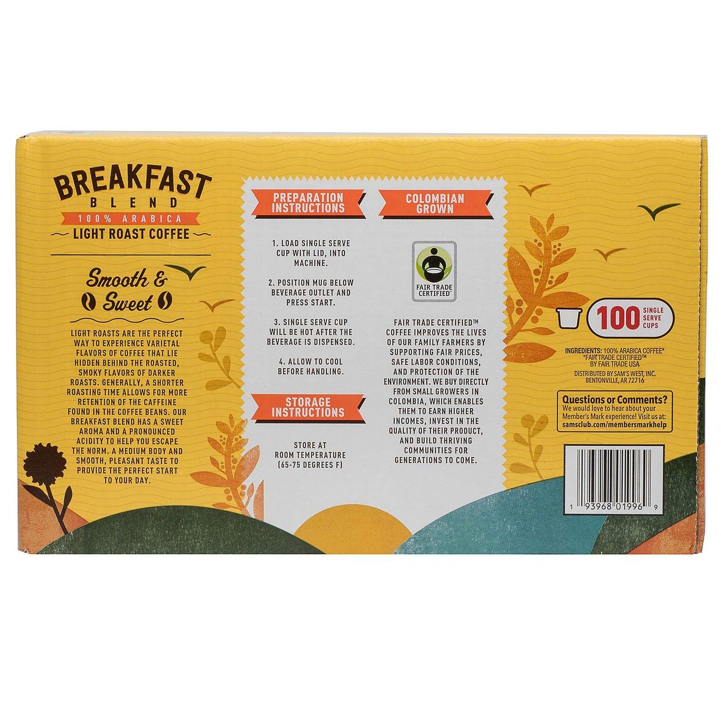 Member's Mark Breakfast Blend Light Roast Coffee Pods, 100 ct.-UPStoxs