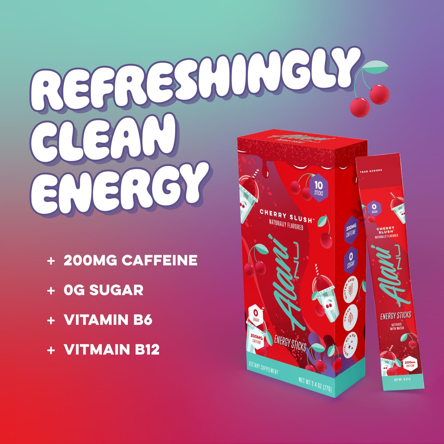 Alani Nu Cherry Slush Energy Sticks | Energy Drink Powder | 200mg Caffeine | Pre Workout Performance with Antioxidants | On-The-Go Drink Mix | Biotin, B Vitamins | Zero Sugar | 5 Calories | 10 Pack-UPStoxs