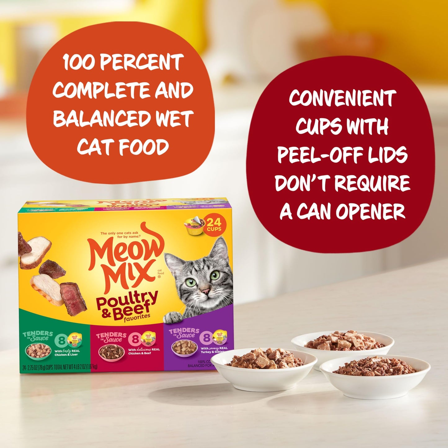 Meow Mix Tenders in Sauce Wet Cat Food, Poultry & Beef Variety Pack, 2.75 Ounce Cup (Pack of 24)-UPStoxs