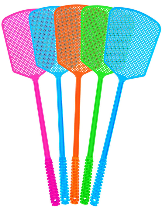 Fly Swatter,5 Pack Plastic Heavy Duty Manual Fly Killer, Long Handle Flyswatter, Large Bug Swatters That Work for Indoor and Outdoor-UPStoxs