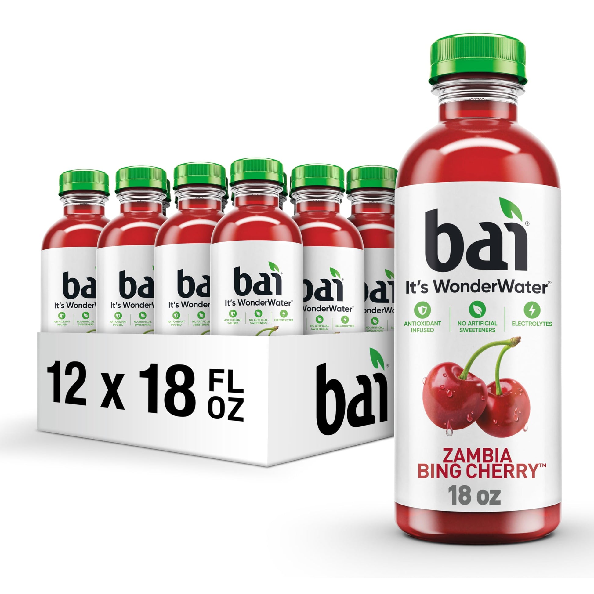 Bai Antioxidant Infused Water Beverage, Zambia Bing Cherry, with Vitamin C and No Artificial Sweeteners, 18 Fluid Ounce Bottle, 12 Pack-UPStoxs