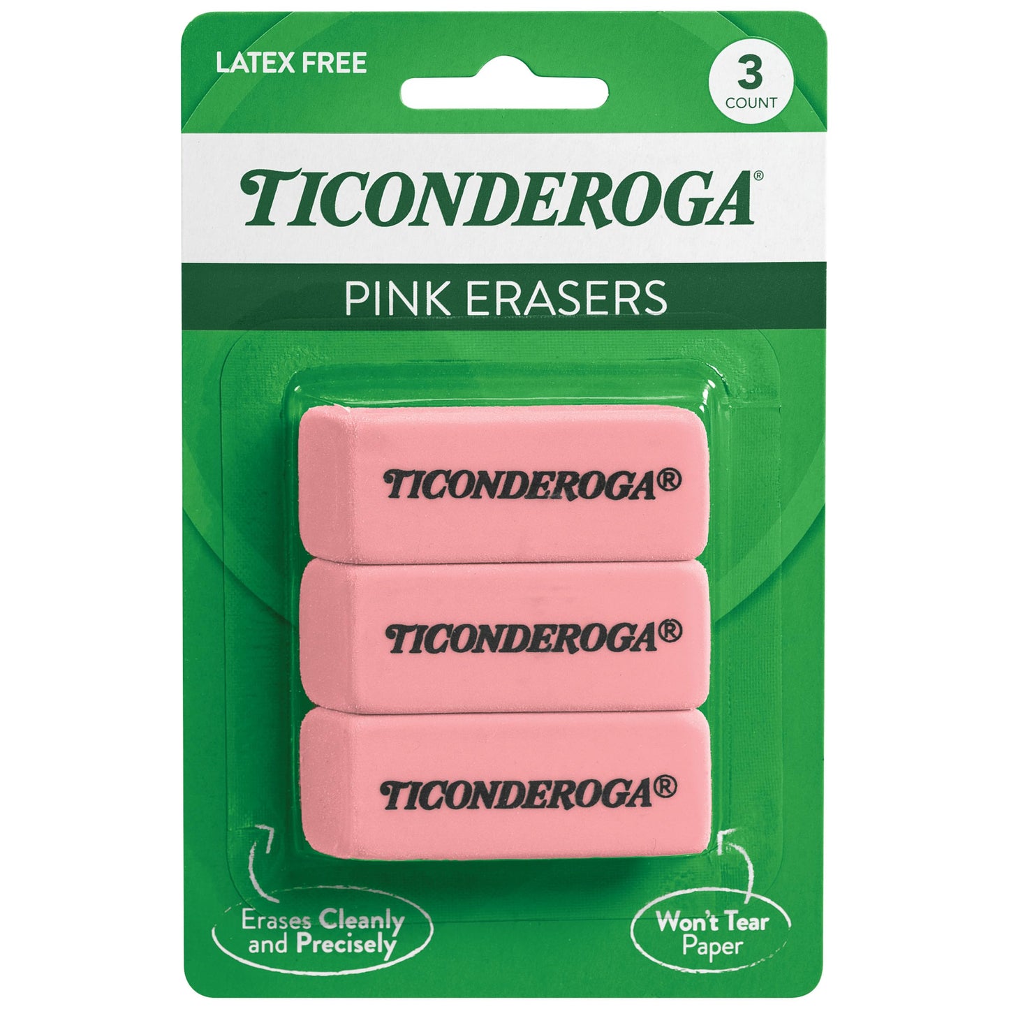 Ticonderoga Wedge Erasers, Pink, 3 Count-UPStoxs