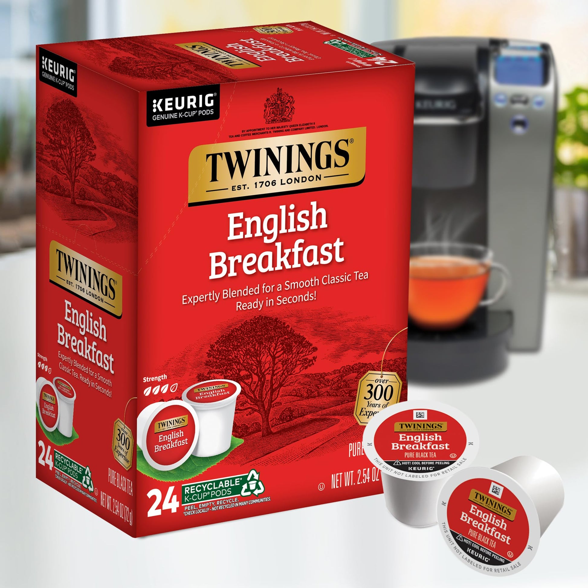 Twinings English Breakfast Black Tea K-Cup Pods for Keurig, 24 Count (Pack of 1), Smooth, Flavourful, Robust, Caffeinated, Enjoy Hot or Iced | Packaging May Vary-UPStoxs