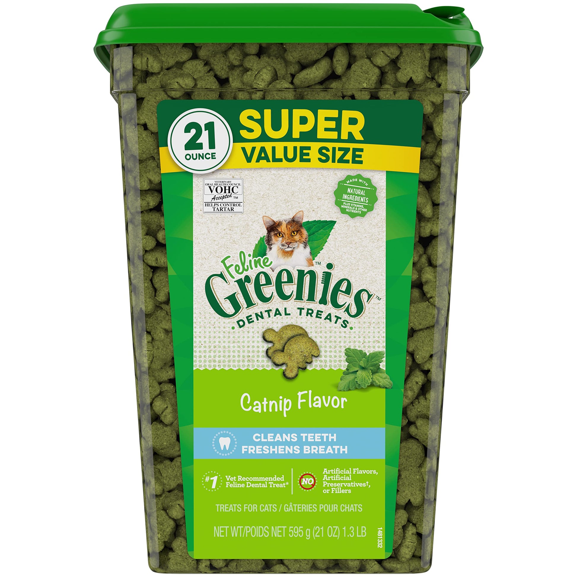 Greenies Feline Adult Natural Dental Care Cat Treats, Catnip Flavor, 21 oz. Tub-UPStoxs