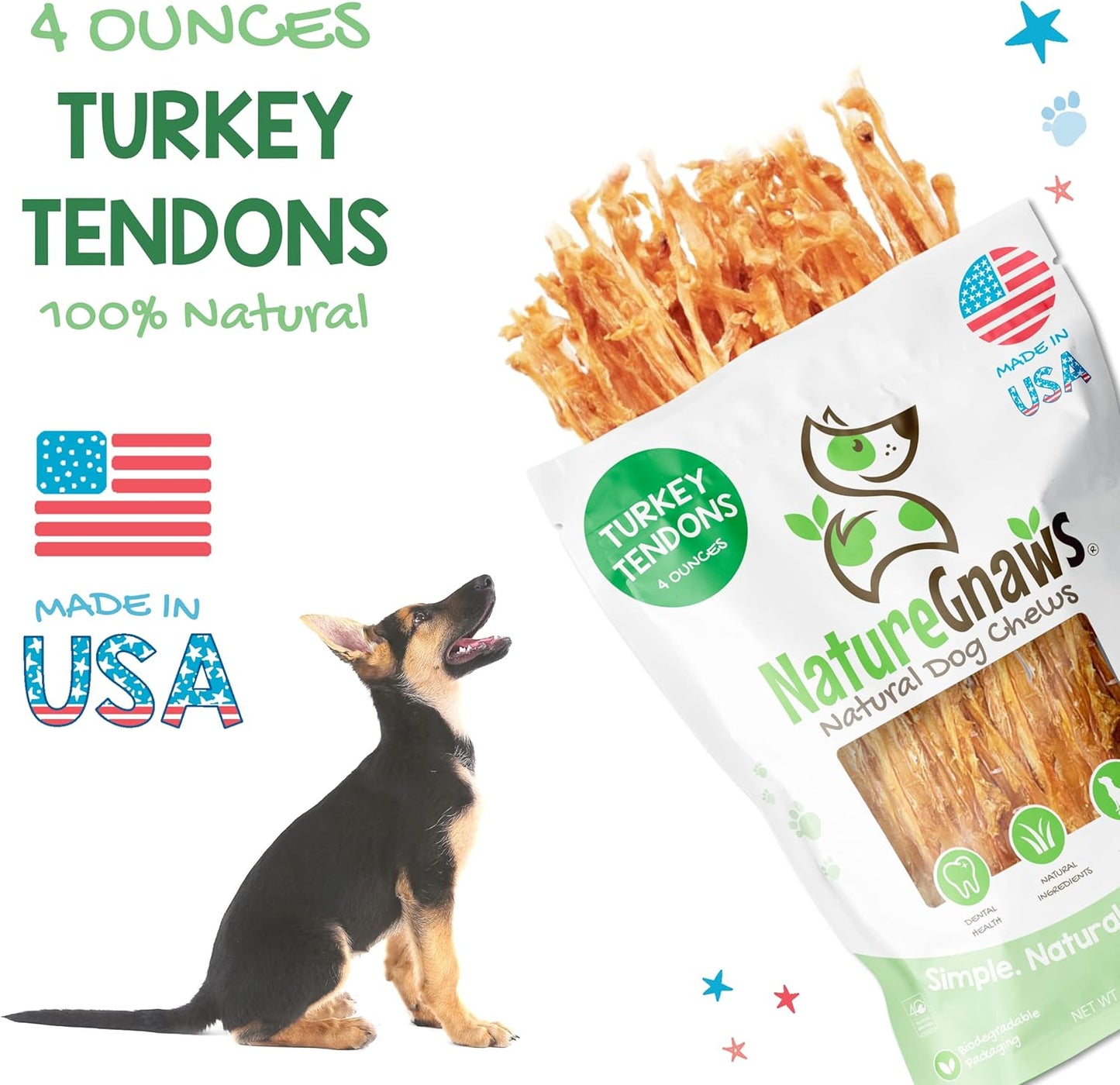 Nature Gnaws, USA Turkey Tendons Natural Dog Chews, 12oz