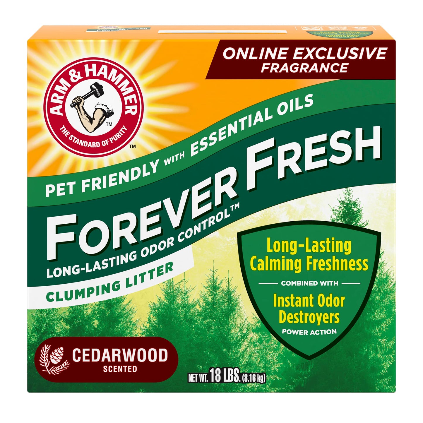 Arm & Hammer Forever Fresh Clumping Cat Litter Cedarwood, MultiCat 18lb, Pet Friendly with Essential Oils, (Pack of 1)-UPStoxs