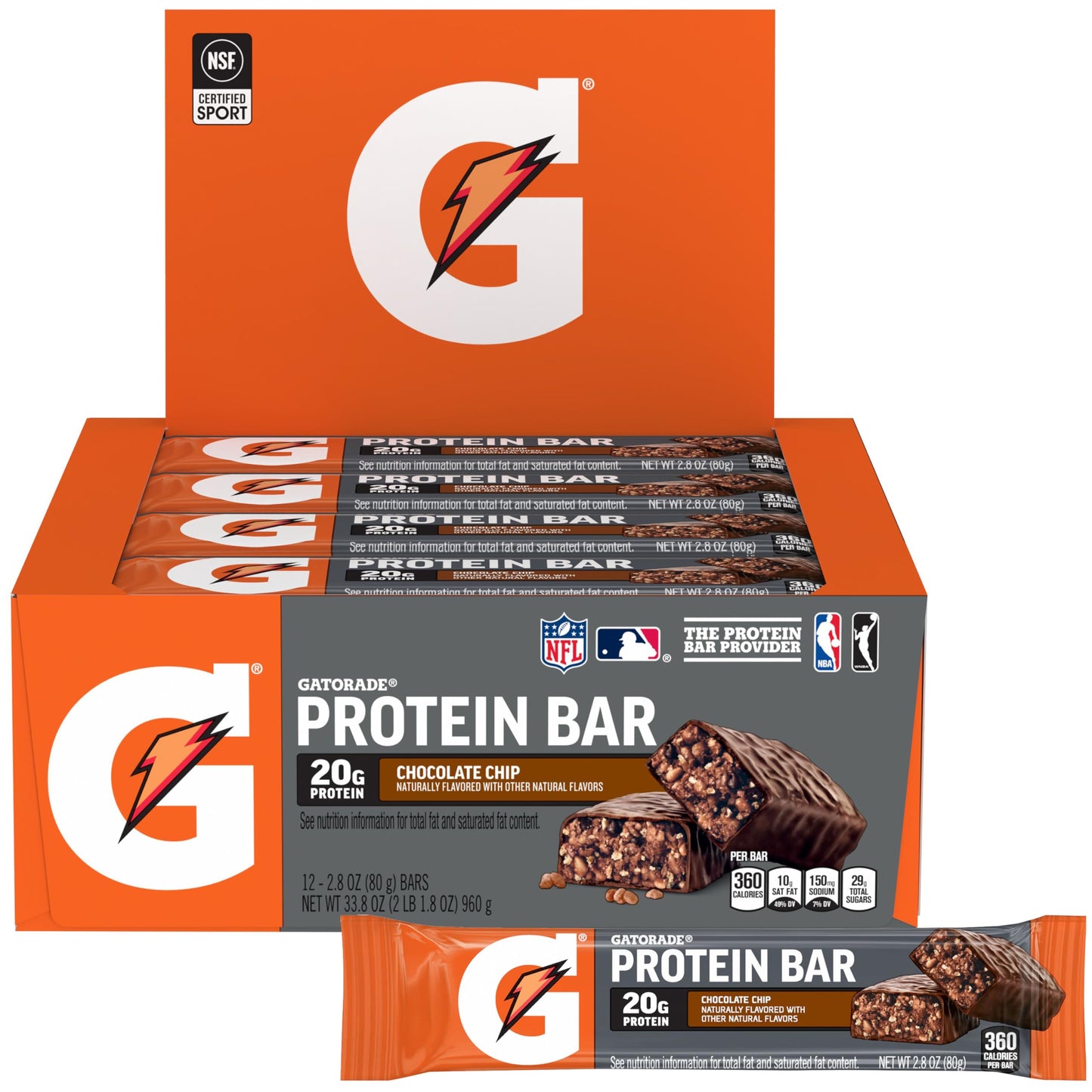 Gatorade Whey Protein Recover Bars, Chocolate Chip, 2.8 ounce(Pack of 12)-UPStoxs