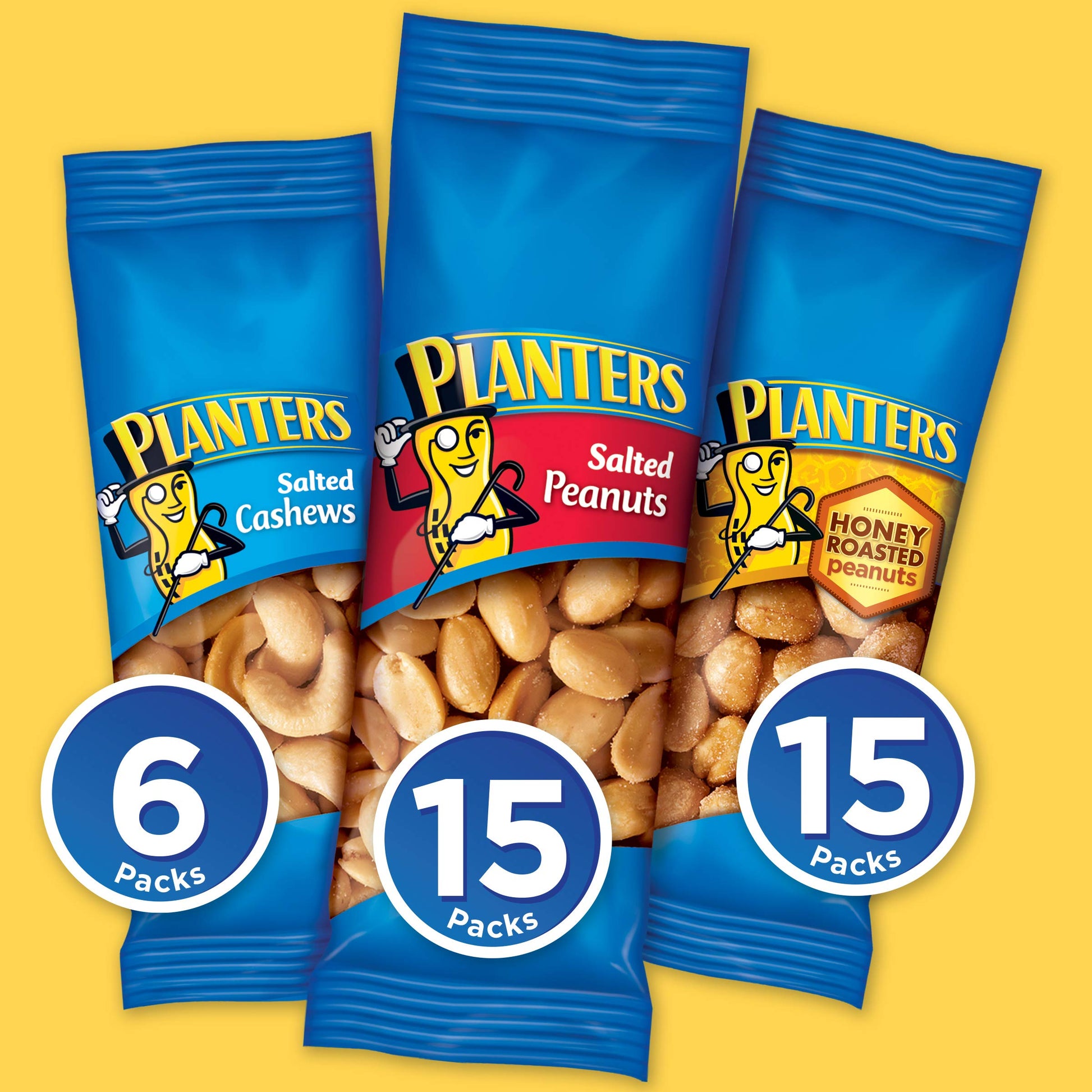 PLANTERS Variety Pack, Salted Cashews, Salted Peanuts & Honey Roasted Peanuts, On-the-Go Nut Snacks, Individually Packed Snacks, Quick Snack for Adults, After School Snack, Kosher, (36 Pack)-UPStoxs