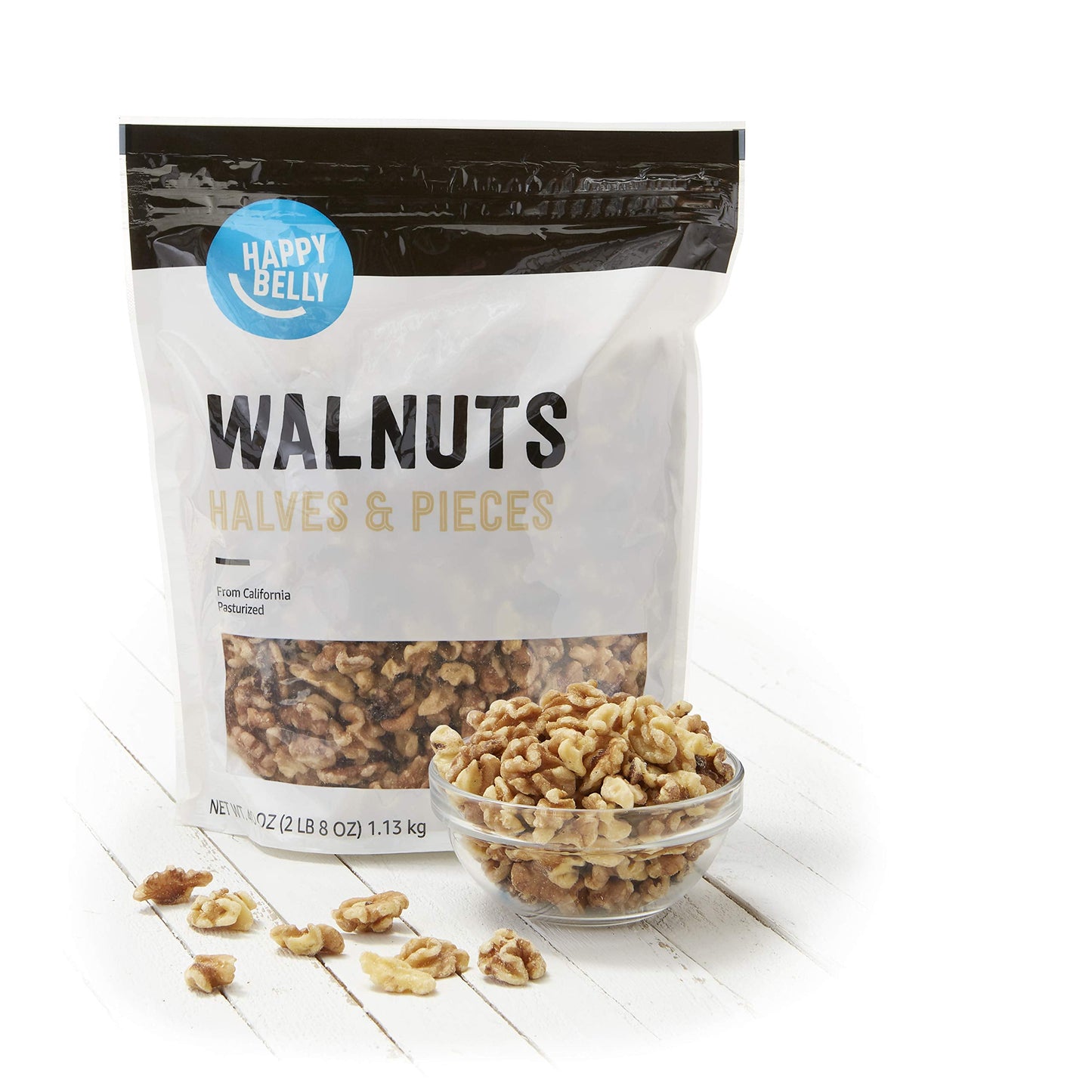 Amazon Brand - Happy Belly California Walnuts Halves and Pieces, 40 ounce-UPStoxs