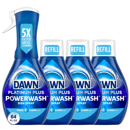 Dawn Platinum Powerwash Dish Spray, Dish Soap, Fresh Scent Bundle, 1 Spray (16oz) + 3 Refills (16oz each)-UPStoxs