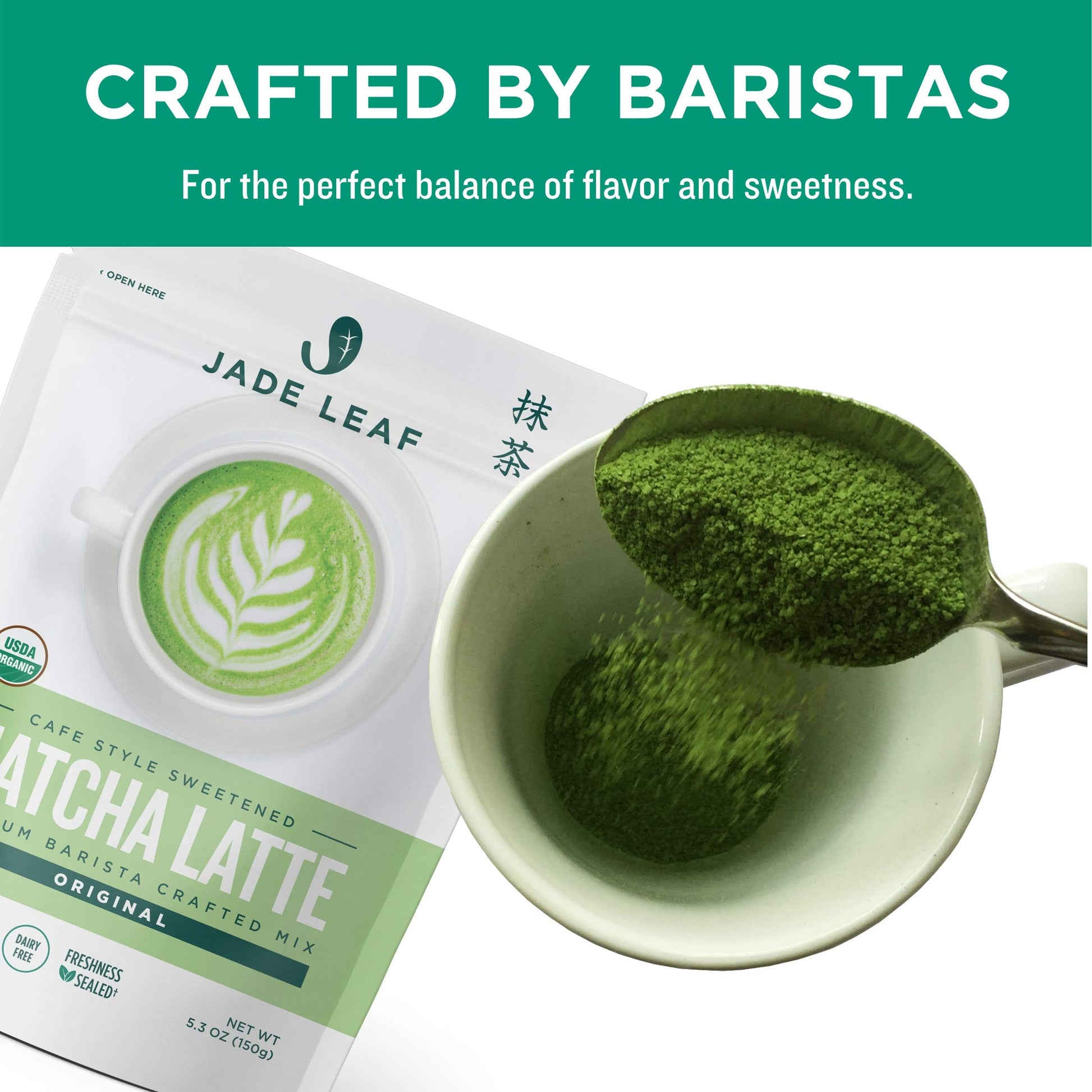 Jade Leaf Matcha Organic Café Style Sweetened Matcha Latte Premium Barista Crafted Mix - Original - Authentically Japanese (5.3 Ounce Pouch)-UPStoxs