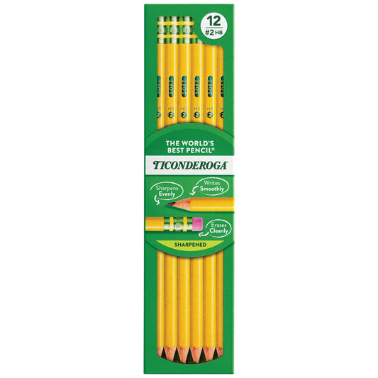 Ticonderoga Wood-Cased Pencils, Pre-Sharpened, 2 HB Soft, Yellow, 12 Count-UPStoxs