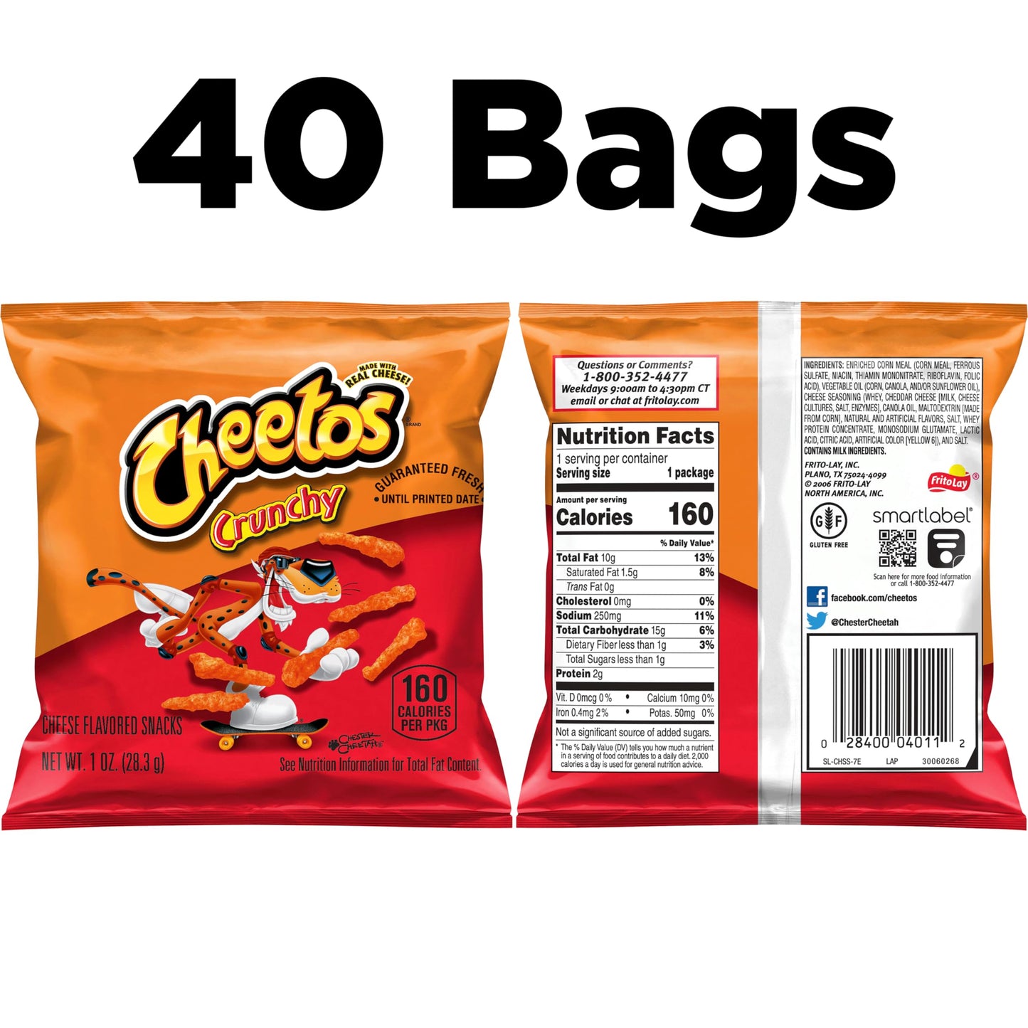 Cheetos Crunchy Cheese Flavored Snacks, Gluten Free, 1 Ounce Single Serve Bags (Pack of 40)-UPStoxs