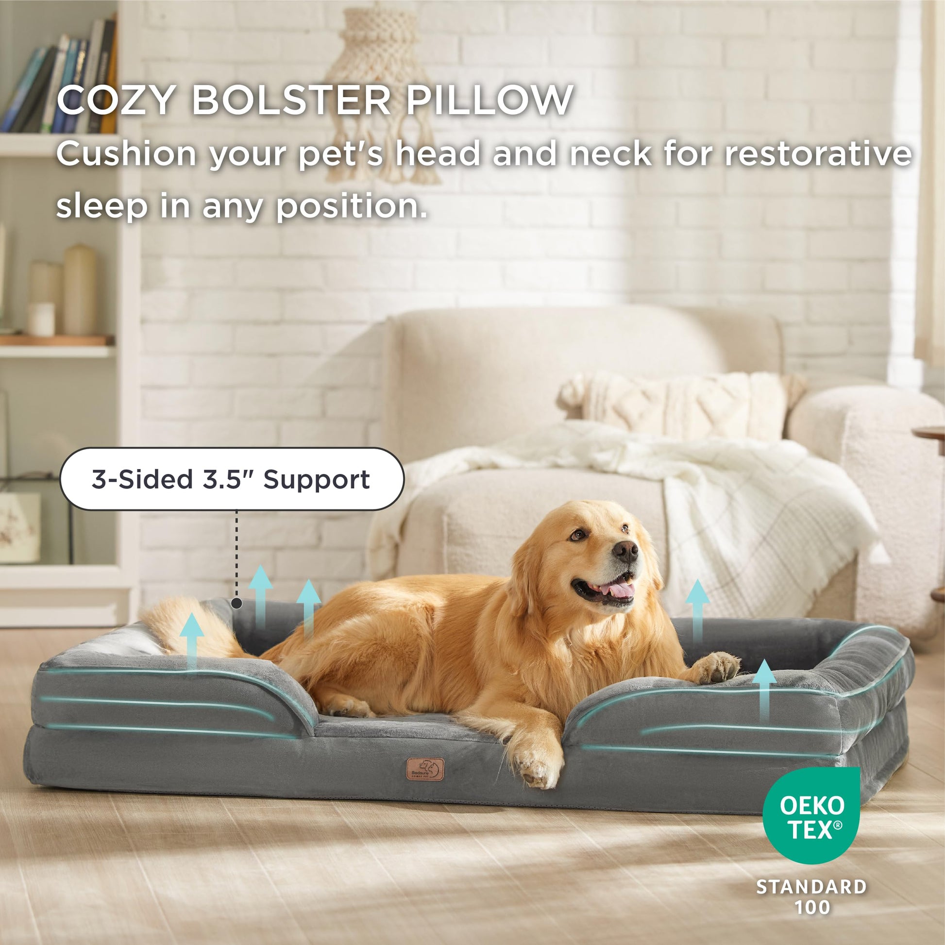 Bedsure Orthopedic Dog Bed for Extra Large Dogs - XL Plus Waterproof Dog Sofa Beds, Supportive Foam Pet Couch Bed with Removable Washable Cover, Waterproof Lining and Nonskid Bottom, Grey-UPStoxs