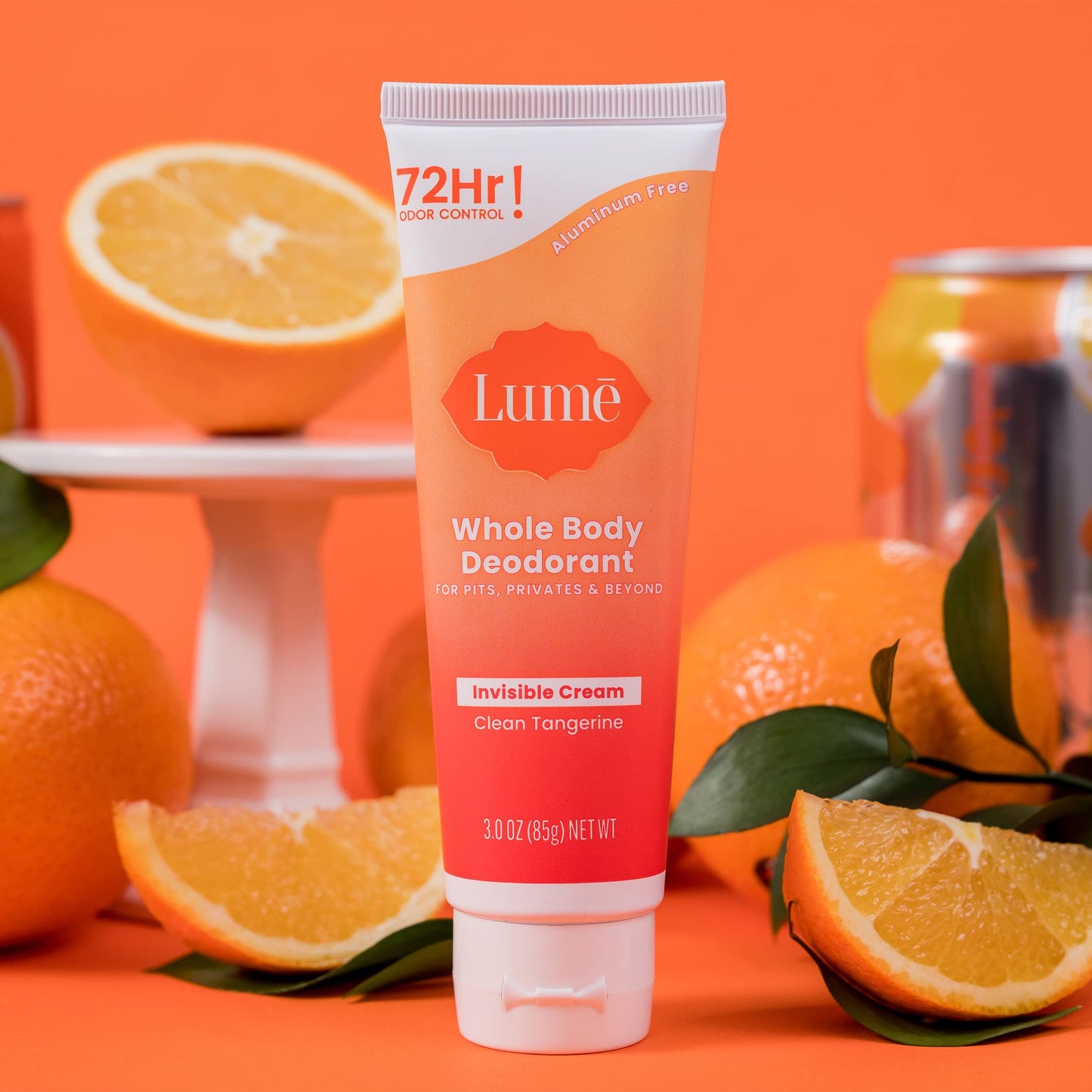 Lume Whole Body Deodorant - Invisible Cream Tube - 72 Hour Odor Control - Aluminum Free, Baking Soda Free, Skin Safe - 3.0 ounce (Clean Tangerine)-UPStoxs