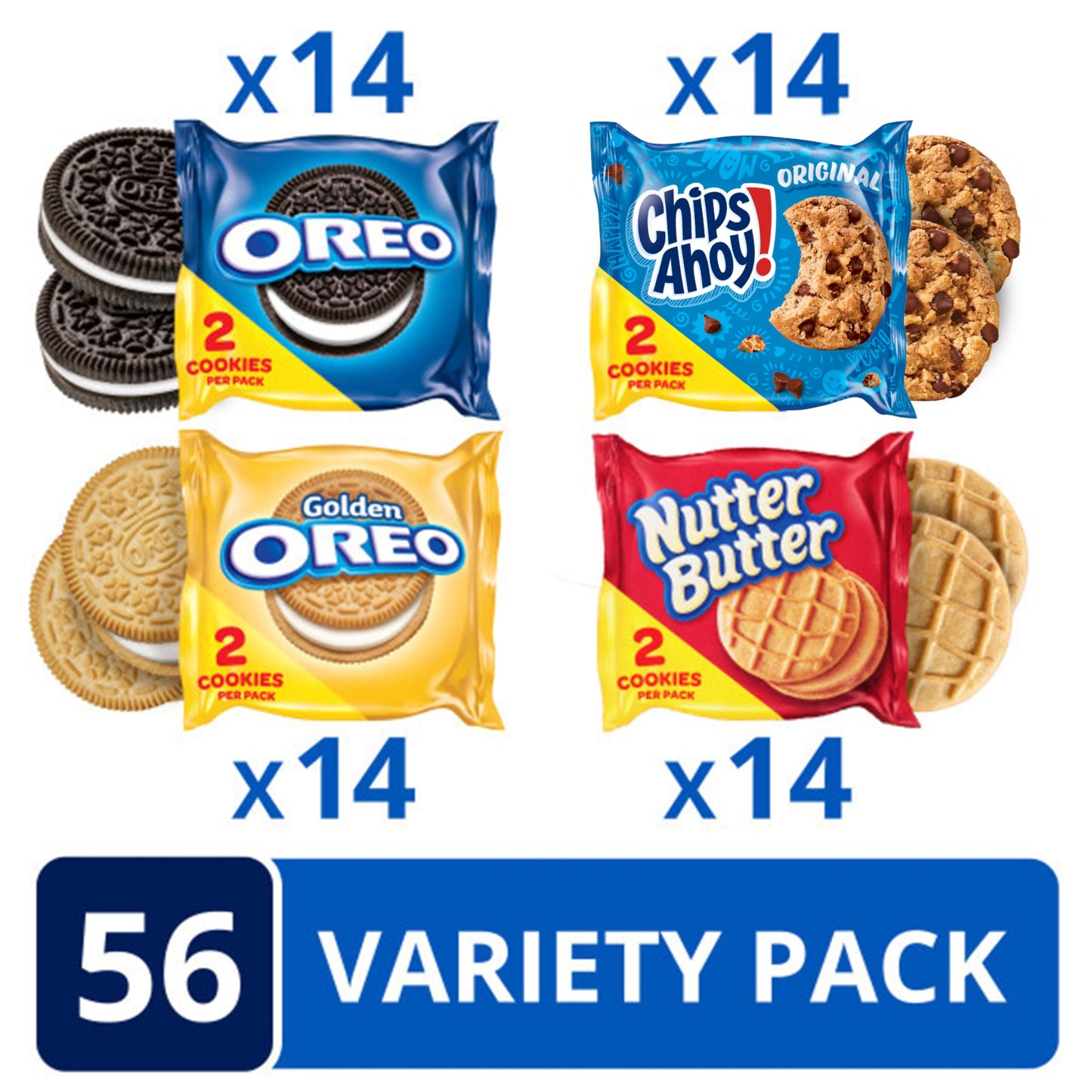 OREO Original, OREO Golden, CHIPS AHOY! & Nutter Butter Cookie Snacks Variety Pack, 56 Snack Packs (2 Cookies Per Pack)-UPStoxs