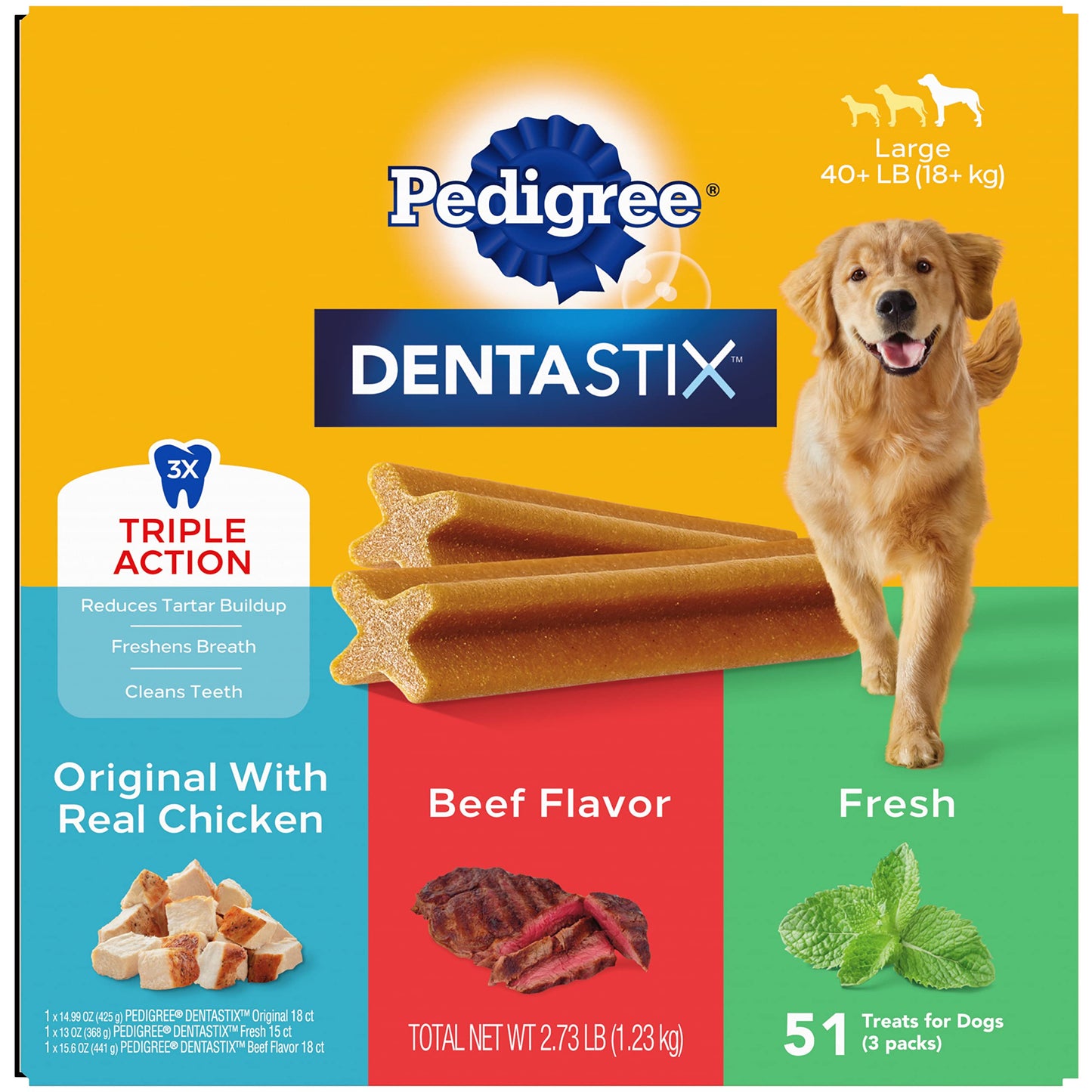 PEDIGREE DENTASTIX Large Dog Dental Care Treats Original, Beef & Fresh Variety Pack, 2.73 lb.Pack (51 Treats)-UPStoxs