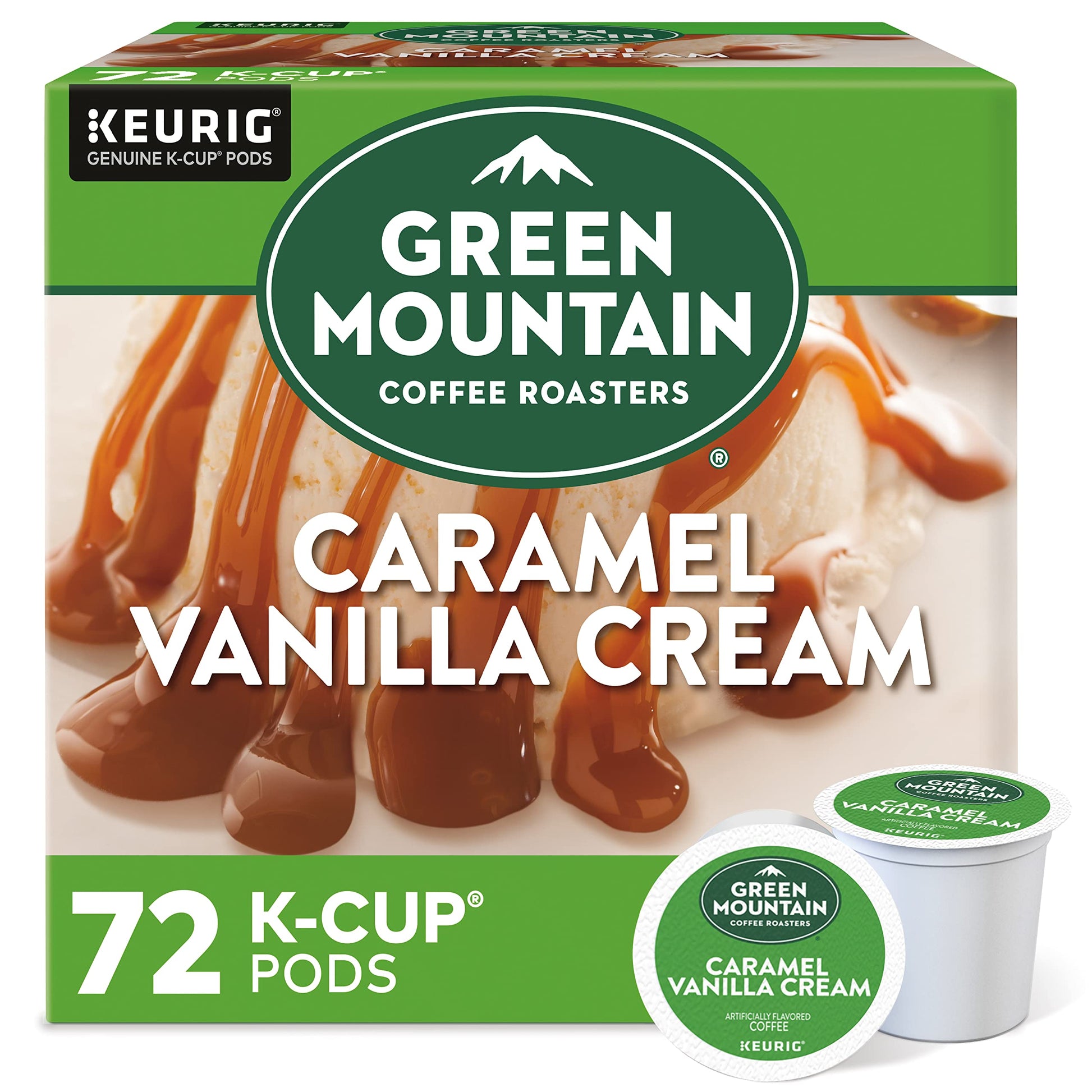 Green Mountain Coffee Roasters Caramel Vanilla Cream Keurig Single-Serve K-Cup pods, Light Roast Coffee, 72 Count (6 Packs of 12)-UPStoxs