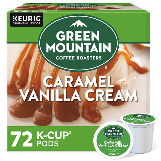 Green Mountain Coffee Roasters Caramel Vanilla Cream Keurig Single-Serve K-Cup pods, Light Roast Coffee, 72 Count (6 Packs of 12)-UPStoxs