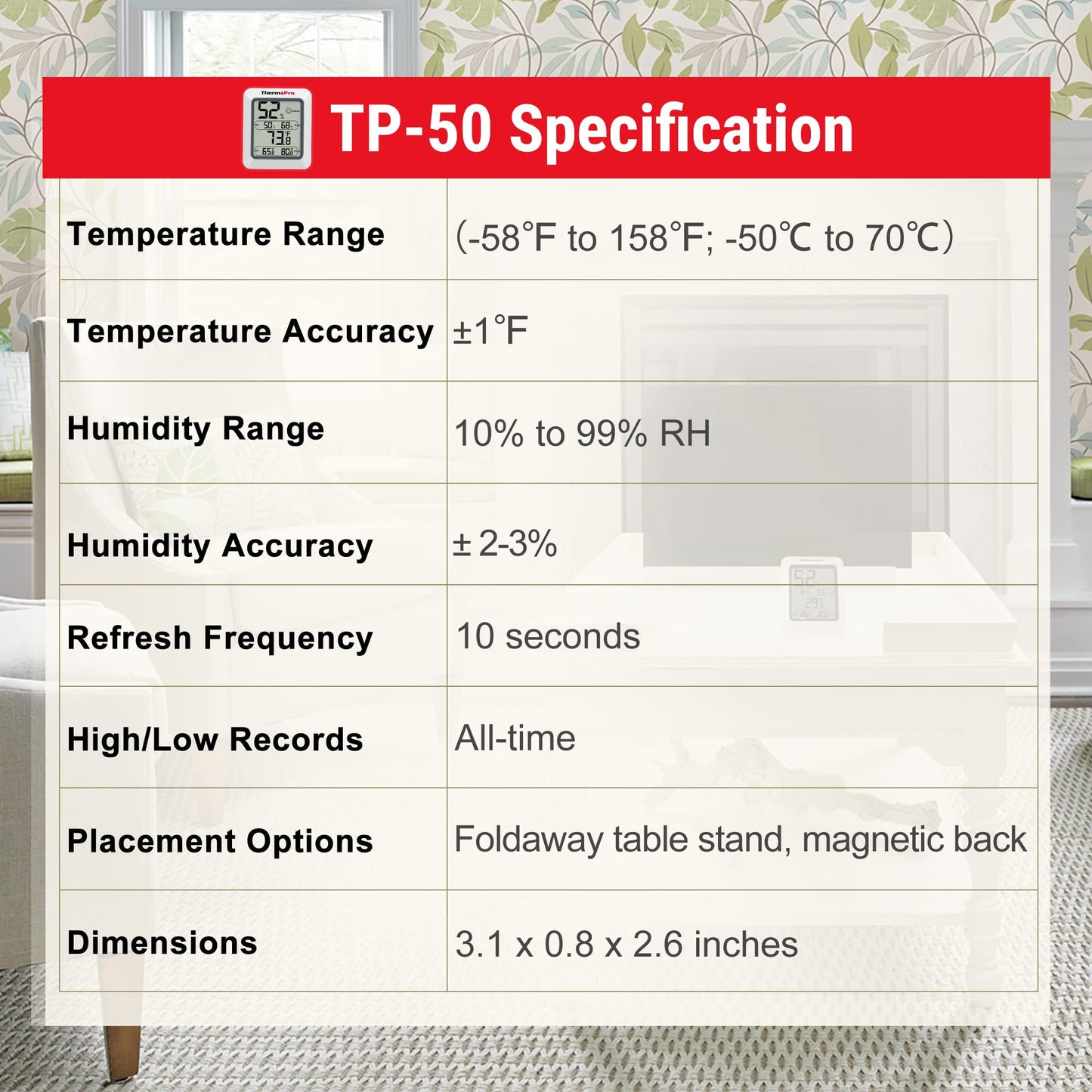 ThermoPro TP50 Digital Hygrometer Indoor Thermometer Room Thermometer and Humidity Gauge with Temperature Monitor-UPStoxs