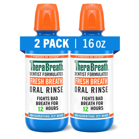 TheraBreath Fresh Breath Mouthwash, Icy Mint Flavor, Alcohol-Free, 16 Fl Oz (Pack of 2)-UPStoxs