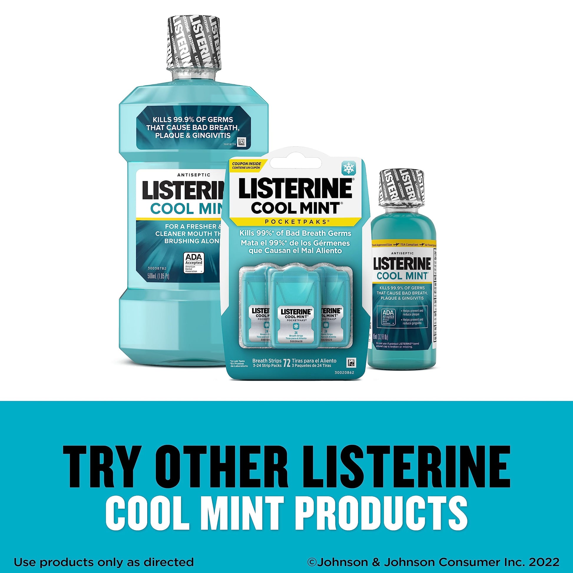 Listerine Cool Mint Pocketpaks Breath Strips Kills Bad Breath Germs, 24-Strip Pack, 3 Pack-UPStoxs