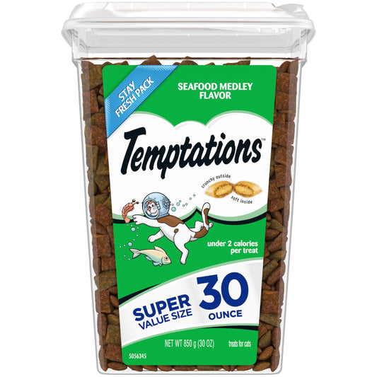 TEMPTATIONS Classic Crunchy and Soft Cat Treats, SEAFOOD MEDLEY, Multiple Sizes-UPStoxs