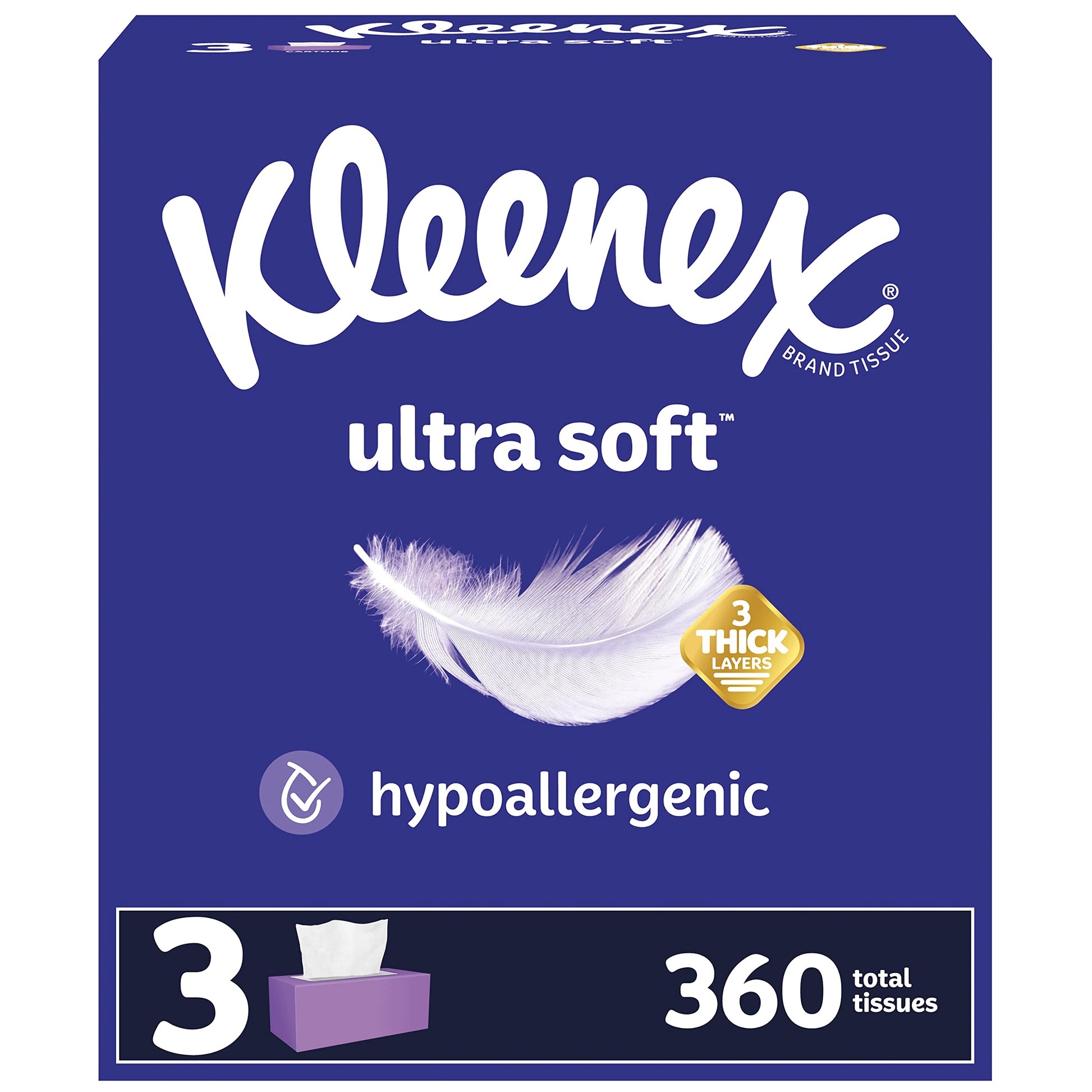 Kleenex Ultra Soft Facial Tissues, 3 Flat Boxes, 120 Tissues per Box, 3-Ply (360 Total Tissues), Packaging May Vary-UPStoxs