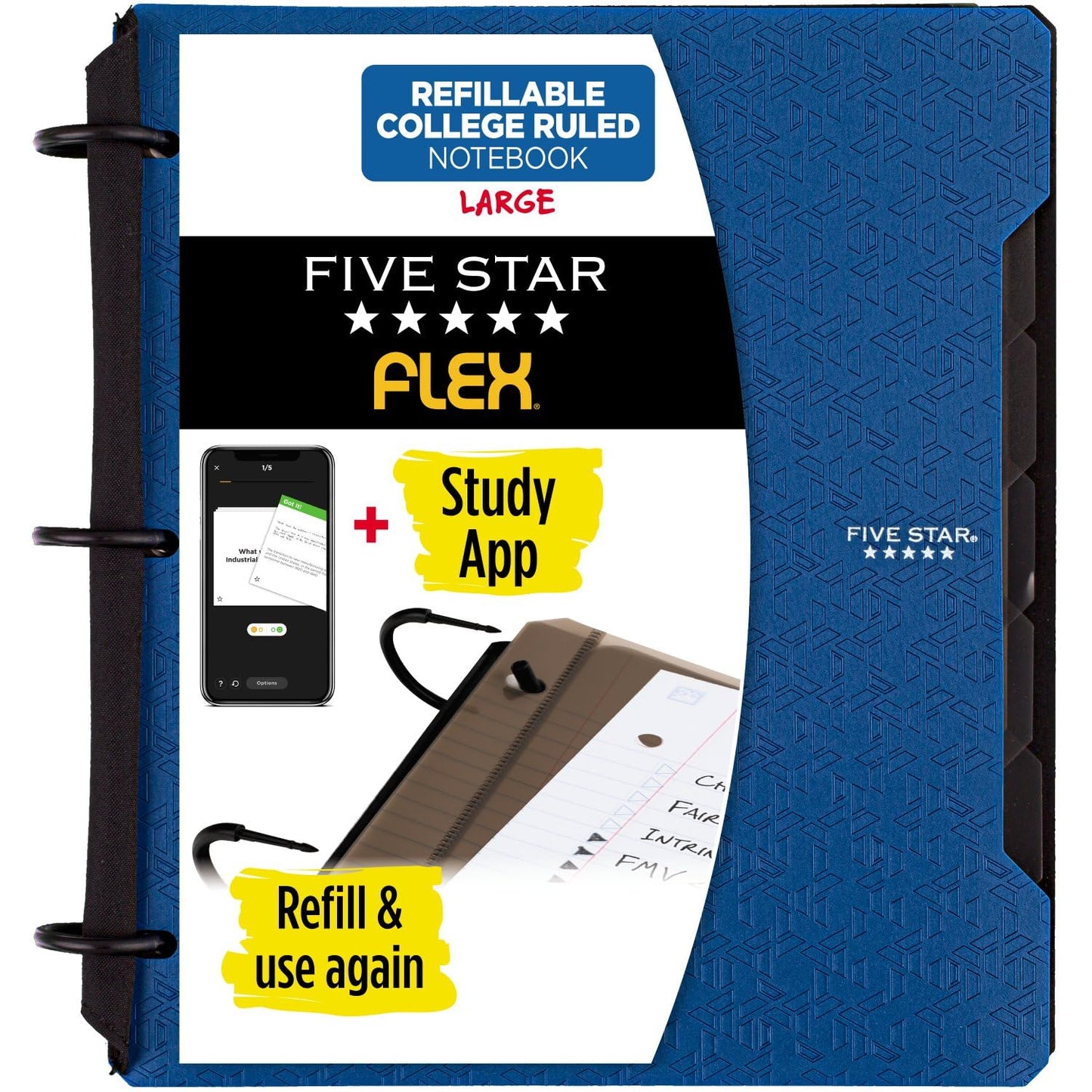 Five Star Flex Refillable Notebook + Study App, College Ruled Paper, 1 Inch TechLock Rings, Pockets, Tabs and Dividers, 200 Sheet Capacity, Pacific Blue (29328AD2)-UPStoxs