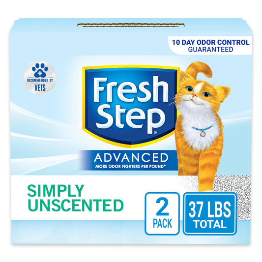 Fresh Step Advanced Unscented Cat Litter, 2 Pack (37.58 lbs/17.04 kg, Extra Large, Low Dust, Clumping, Activated Charcoal)-UPStoxs