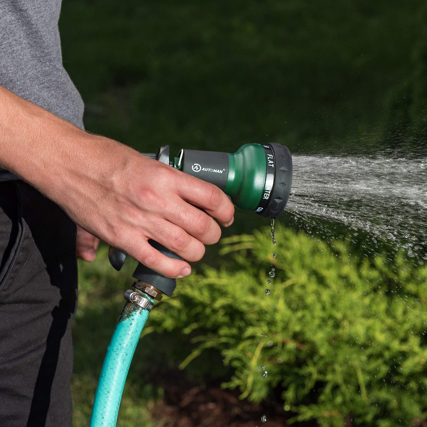 AUTOMAN-Garden-Hose-Nozzle,ABS Water Spray Nozzle with Heavy Duty 7 Adjustable Watering Patterns,Slip Resistant for Plants,Lawn,Washing Cars,Cleaning,Showering Pets & Outdoor Fun.-UPStoxs