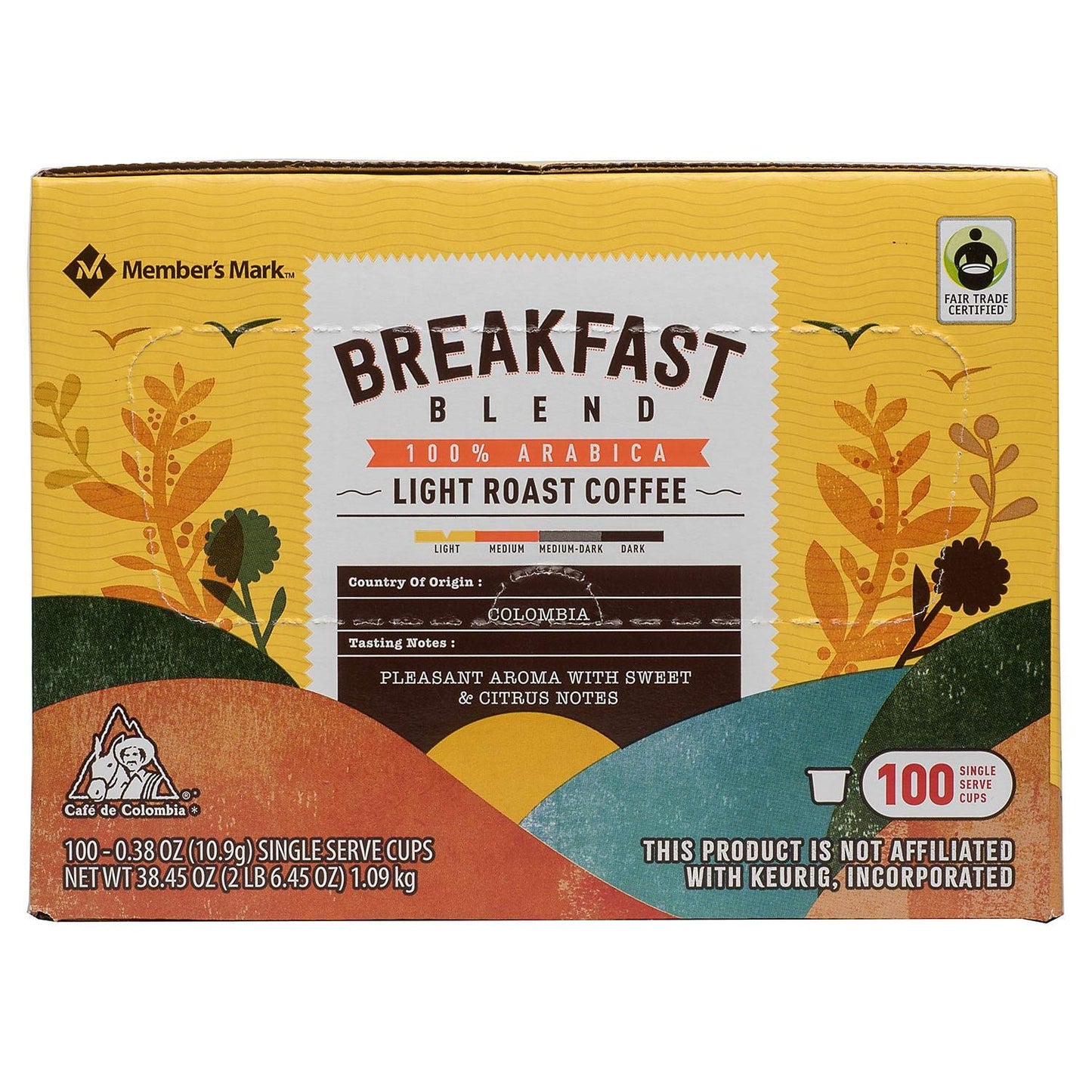 Member's Mark Breakfast Blend Light Roast Coffee Pods, 100 ct.-UPStoxs