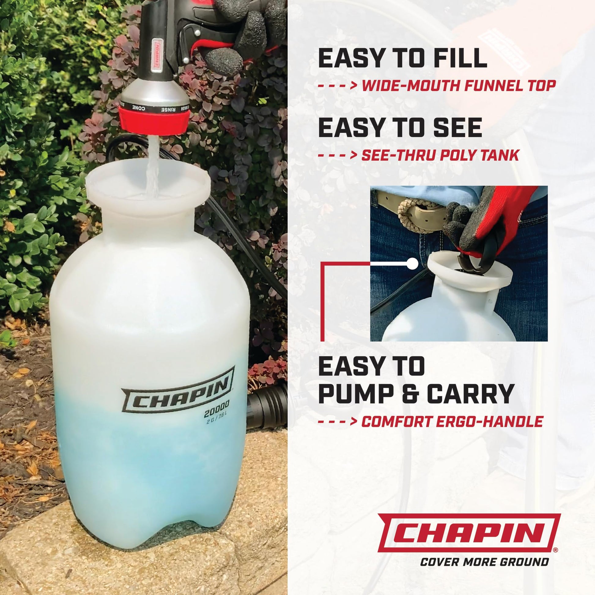 Chapin 20000 Made in USA 1 -Gallon Lawn and Garden Pump Pressured Sprayer, for Spraying Plants, Garden Watering, Weeds and Pests, Polypropylene, Translucent White-UPStoxs