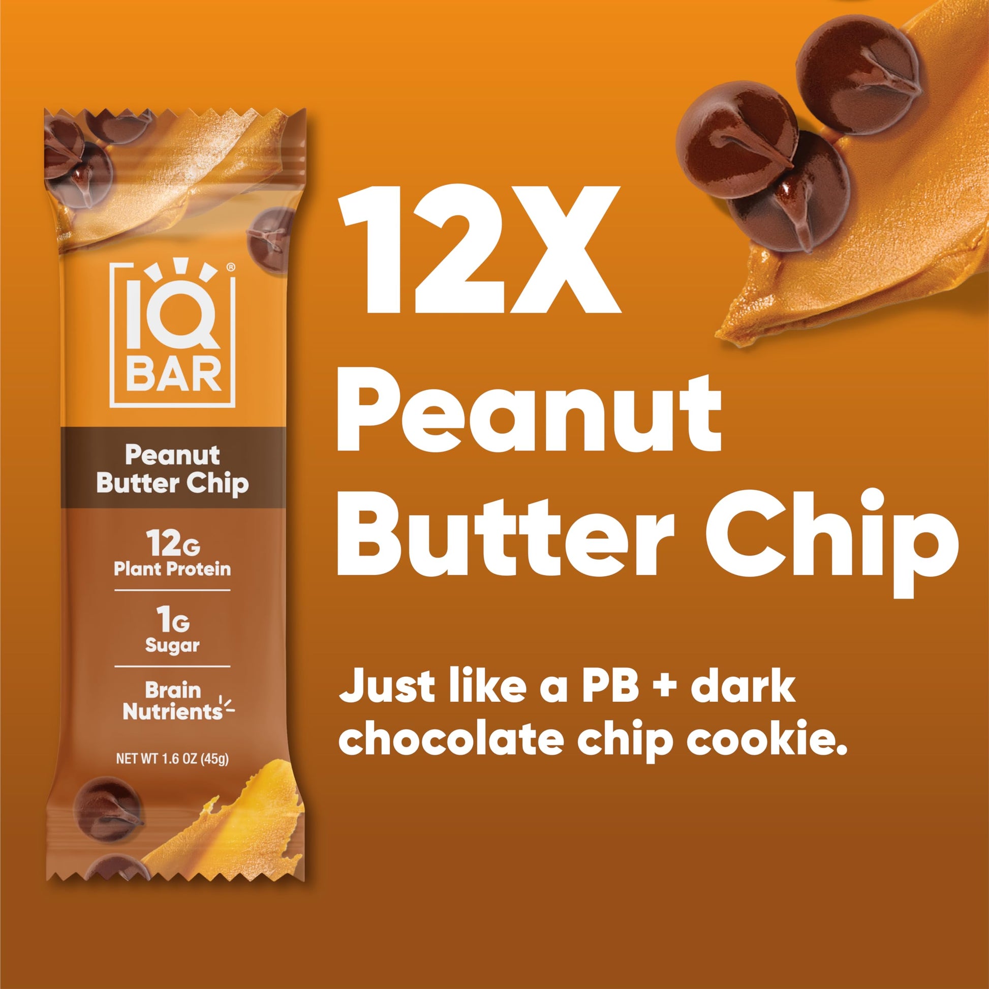 IQBAR Brain and Body Plant Protein Bars - Peanut Butter Chip - 12 Count, Low Carb, High Fiber, Gluten Free, Vegan Snacks - Low Sugar Keto Energy Bars-UPStoxs