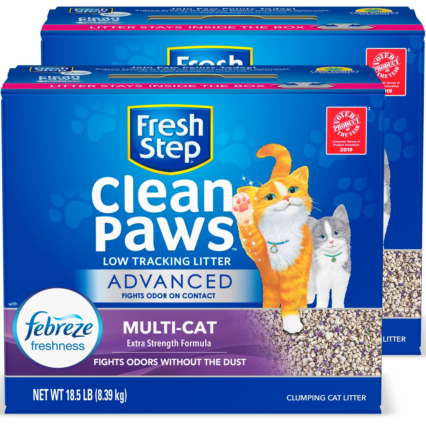 Fresh Step Clumping Cat Litter, Advanced, Clean Paws Multi-Cat, Extra Large, 37 Pounds total (2 Pack of 18.5lb Boxes)-UPStoxs