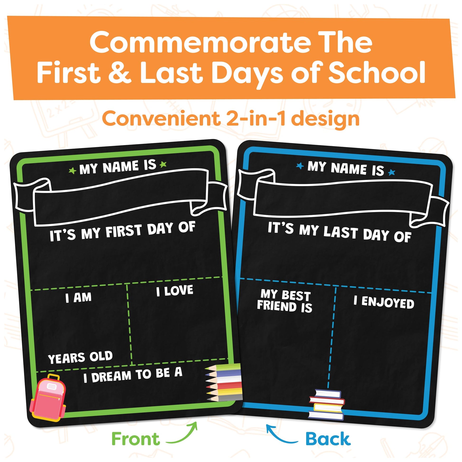 First and Last Day of School Board Sign with Liquid Chalk Markers Pack - Back to School Sign with Chalkboard Markers - 14”x11” Double-Sided - Back to School Supplies for Kindergarten Preschool-UPStoxs