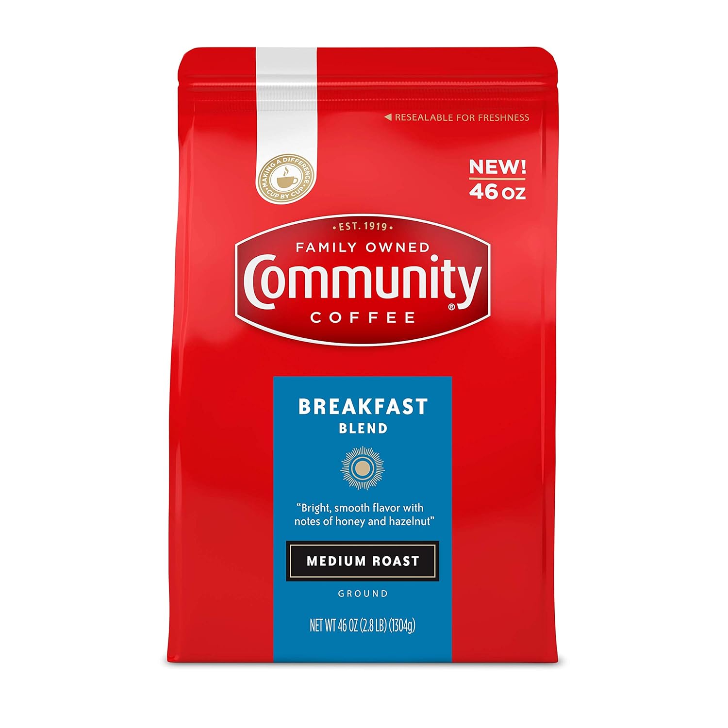 Community Coffee Medium Roast Ground Coffee, Breakfast Blend, 46 oz.-UPStoxs