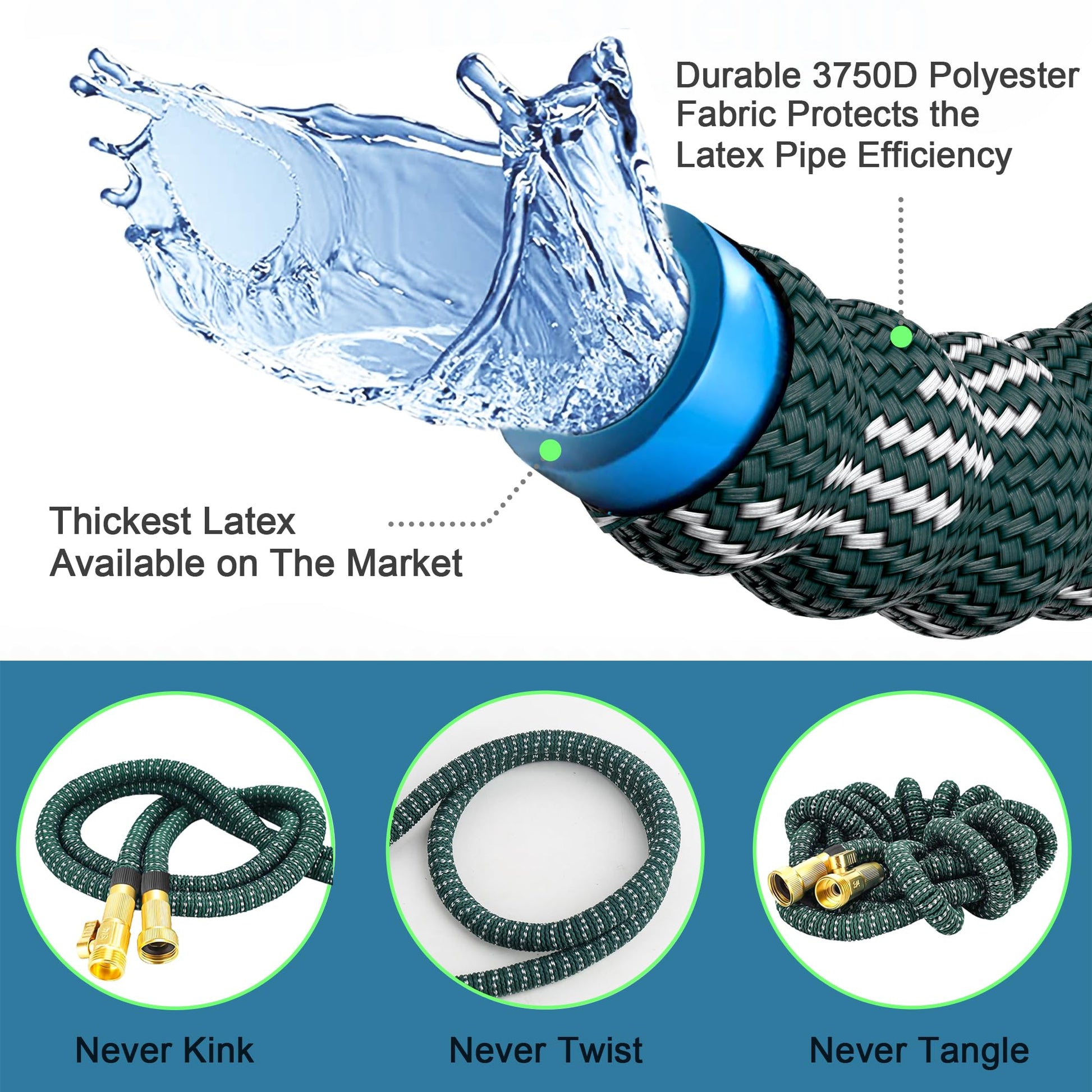 Expandable Garden Hose 100 ft with 10 Function Nozzle Sprayer, Lightweight & No-Kink Flexible Water Hose with Durable Latex Core & Solid Brass Fittings, 100ft Retractable Stretch Hose (DarkGreen)-UPStoxs