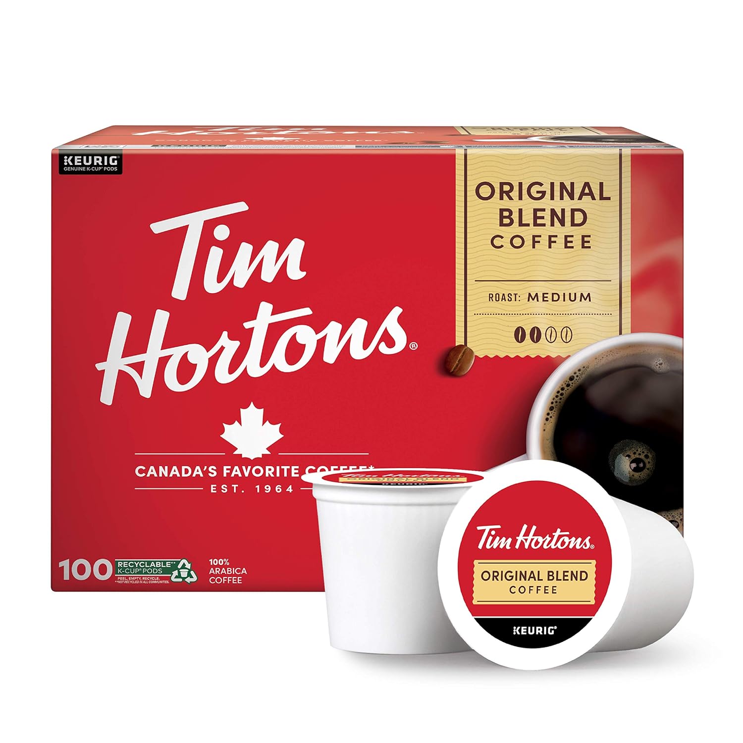 Tim Hortons Premium Medium Roast K-Cup Coffee Pods, Original Blend, 100 ct.-UPStoxs