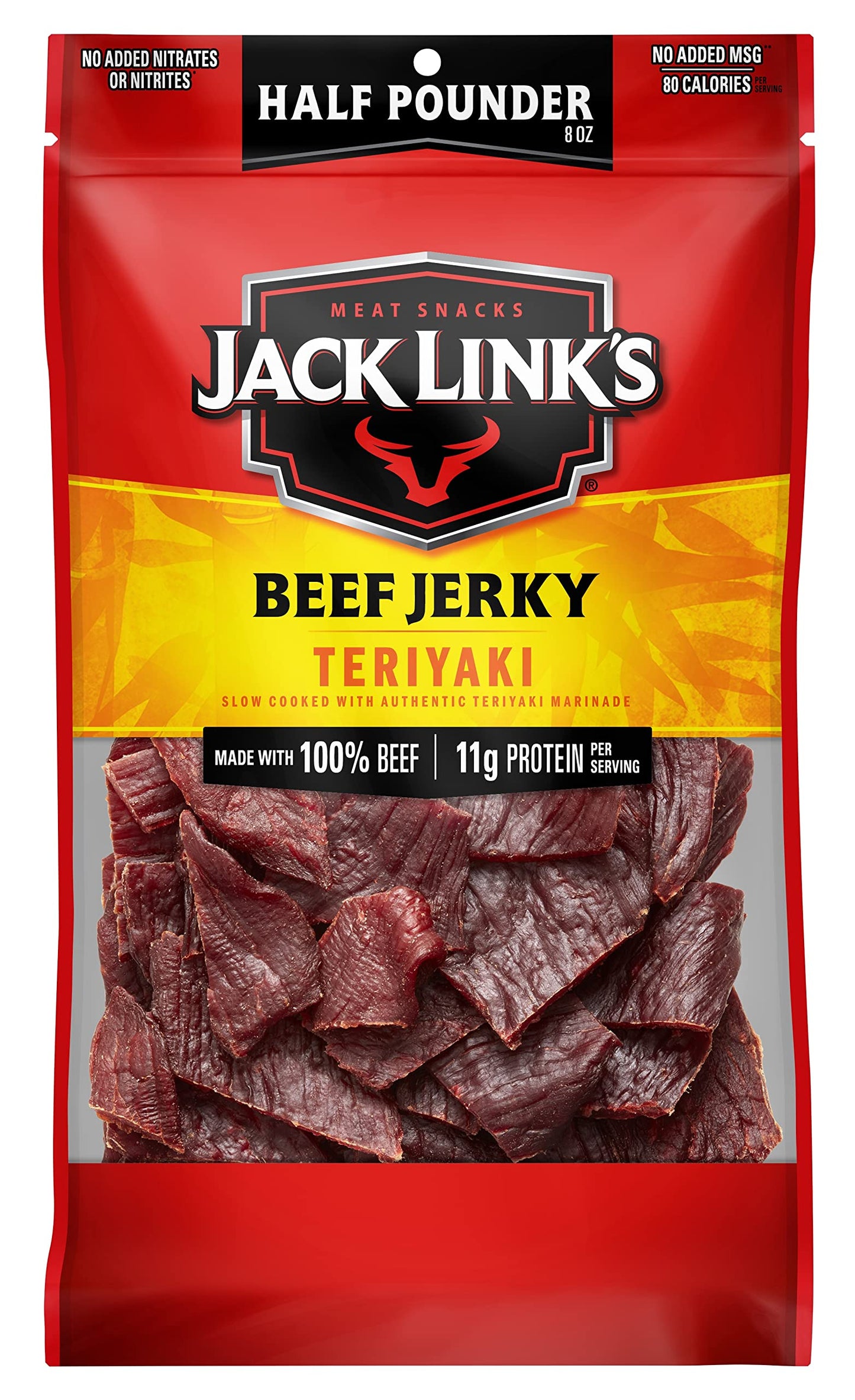 Jack Link's Beef Jerky, Teriyaki, ½ Pounder Bag - Flavorful Meat Snack, 11g of Protein and 80 Calories, Made with Premium Beef, Perfect Hunting Trip Snacks - 96 Percent Fat Free, No Added MSG-UPStoxs