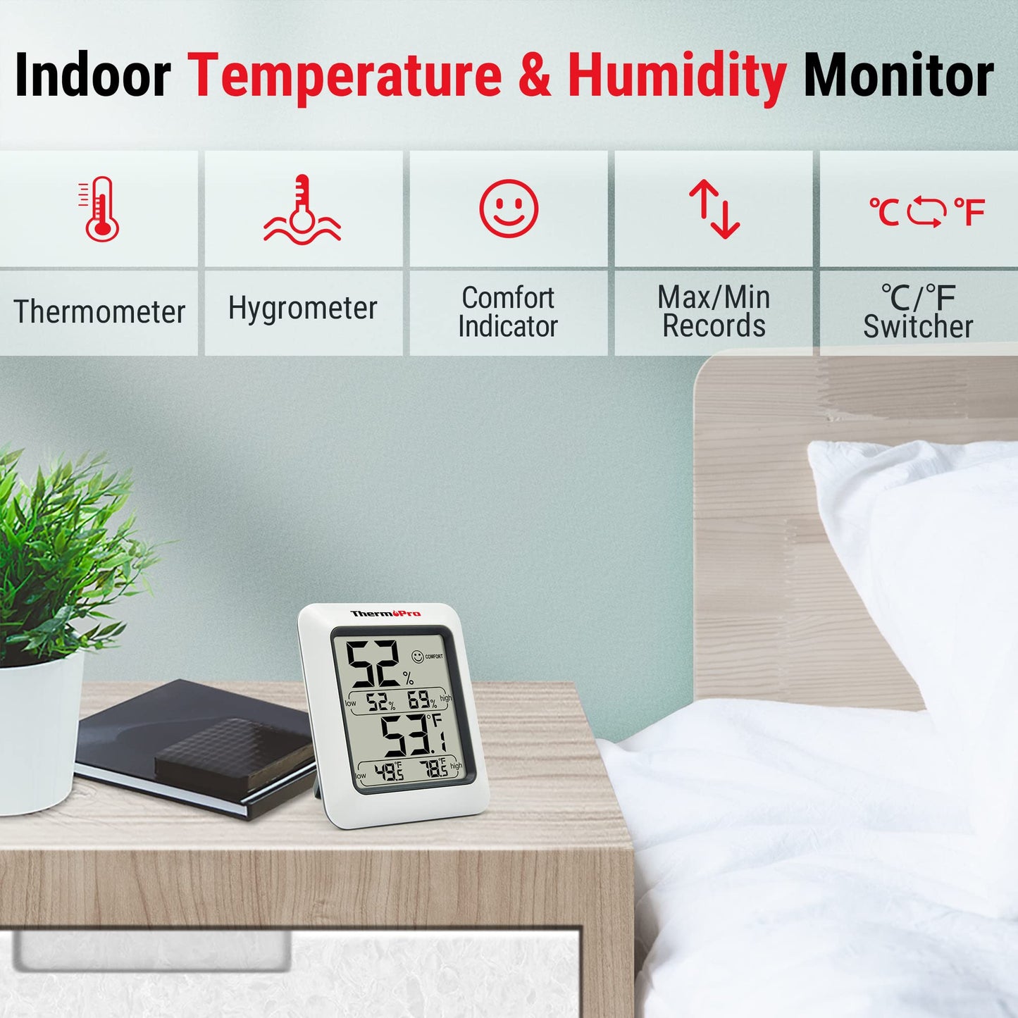 ThermoPro TP50 Digital Hygrometer Indoor Thermometer Room Thermometer and Humidity Gauge with Temperature Monitor-UPStoxs