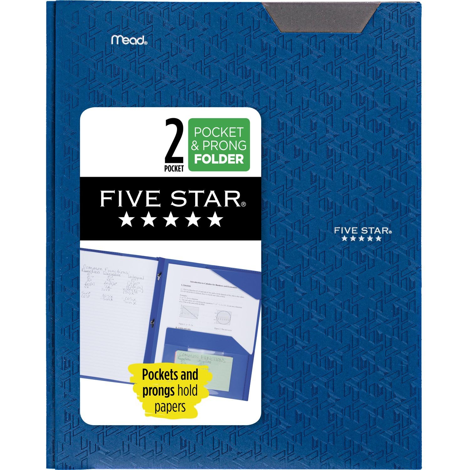 Five Star 2 Pocket Folder, Stay-Put Folder, Plastic Colored Folders with Pockets & Prong Fasteners, For Home, School Supplies & Home Office, 11” x 8-1/2”, Blue (72115)-UPStoxs