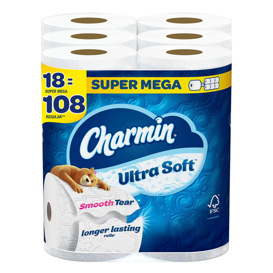 Charmin Ultra Soft Toilet Paper 18 Super Mega Rolls = 108 Regular Rolls-UPStoxs