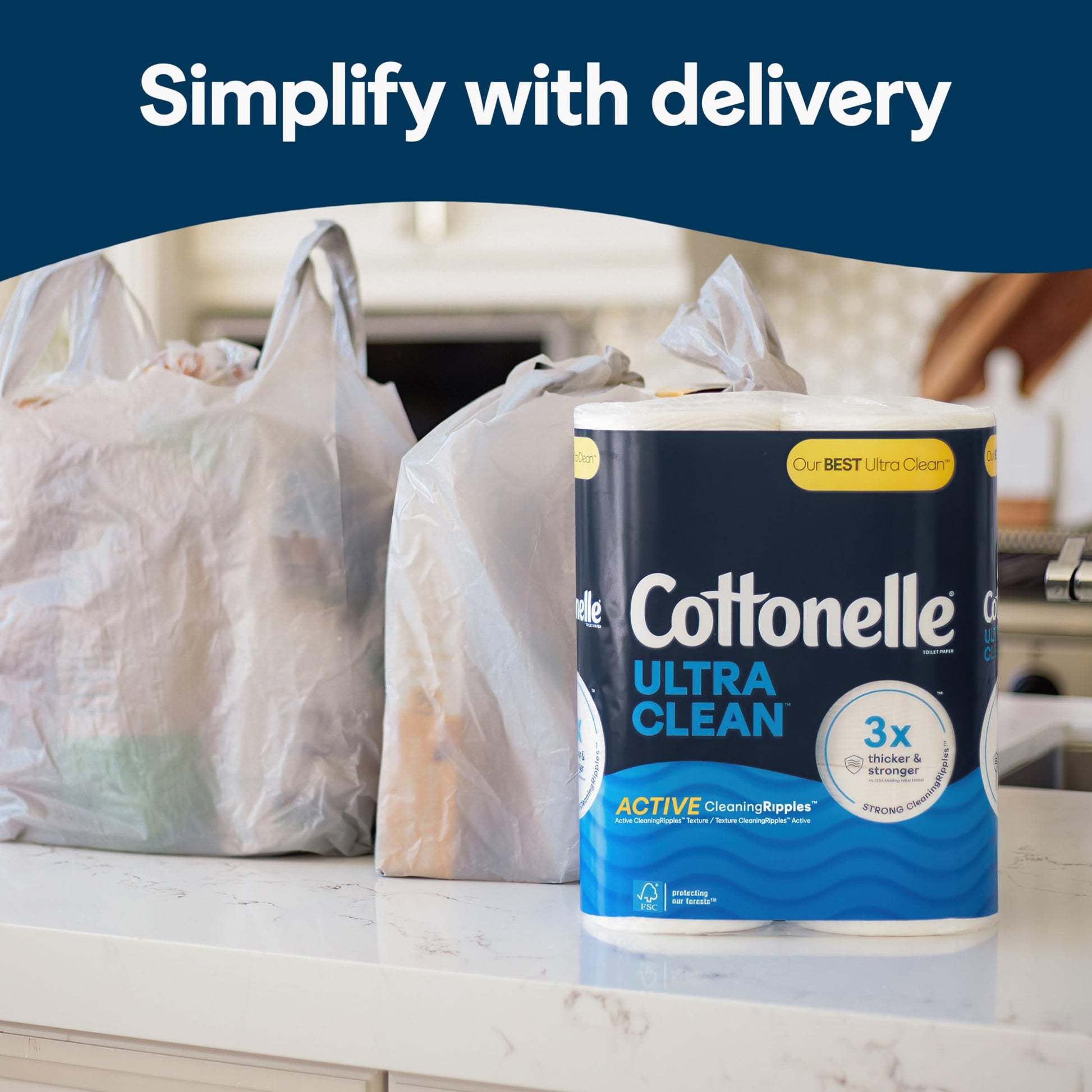 Cottonelle Ultra Clean Toilet Paper with Active CleaningRipples Texture, 24 Family Mega Rolls (24 Family Mega Rolls = 132 Regular Rolls) (4 Packs of 6), 353 Sheets Per Roll, Packaging May Vary-UPStoxs