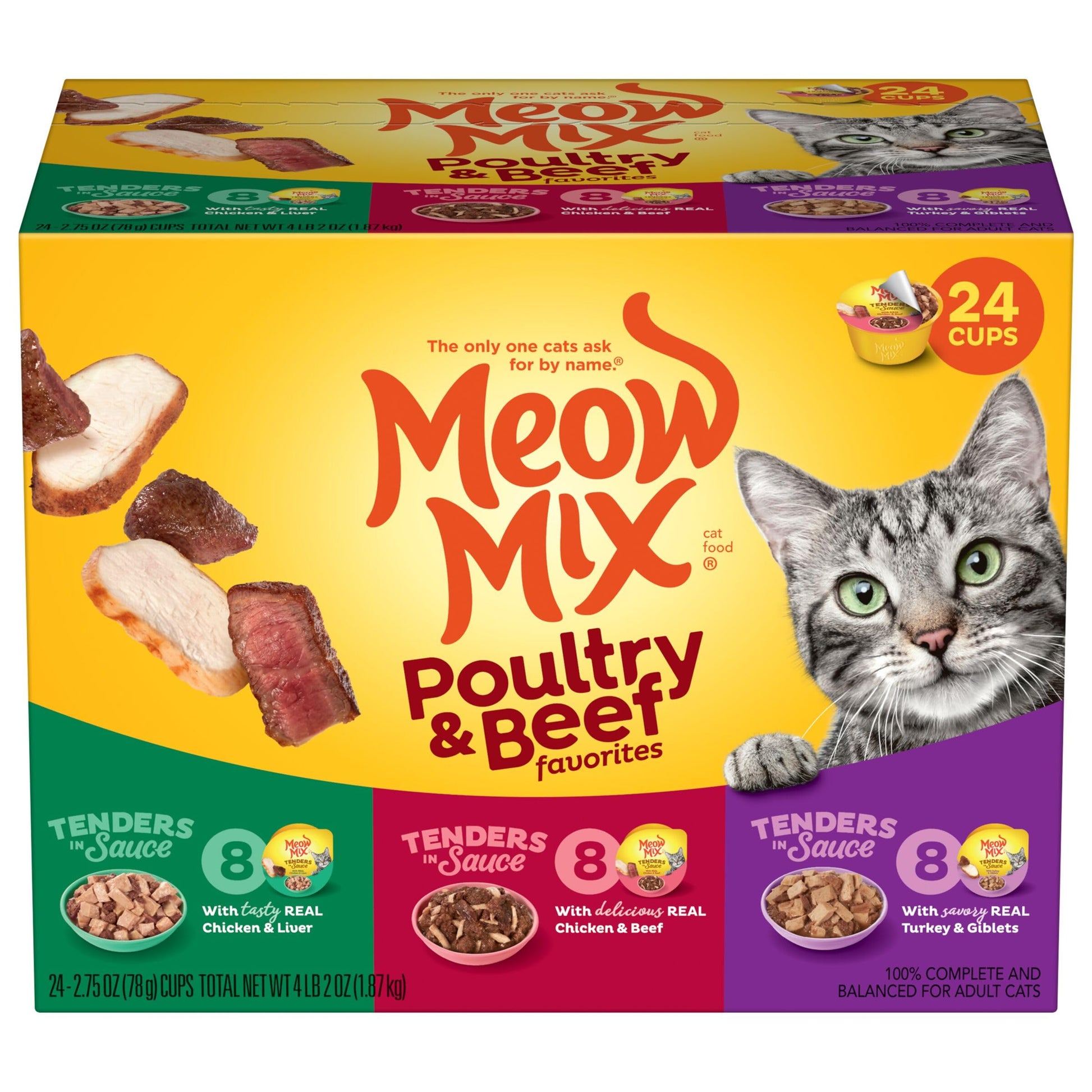 Meow Mix Tenders in Sauce Wet Cat Food, Poultry & Beef Variety Pack, 2.75 Ounce Cup (Pack of 24)-UPStoxs