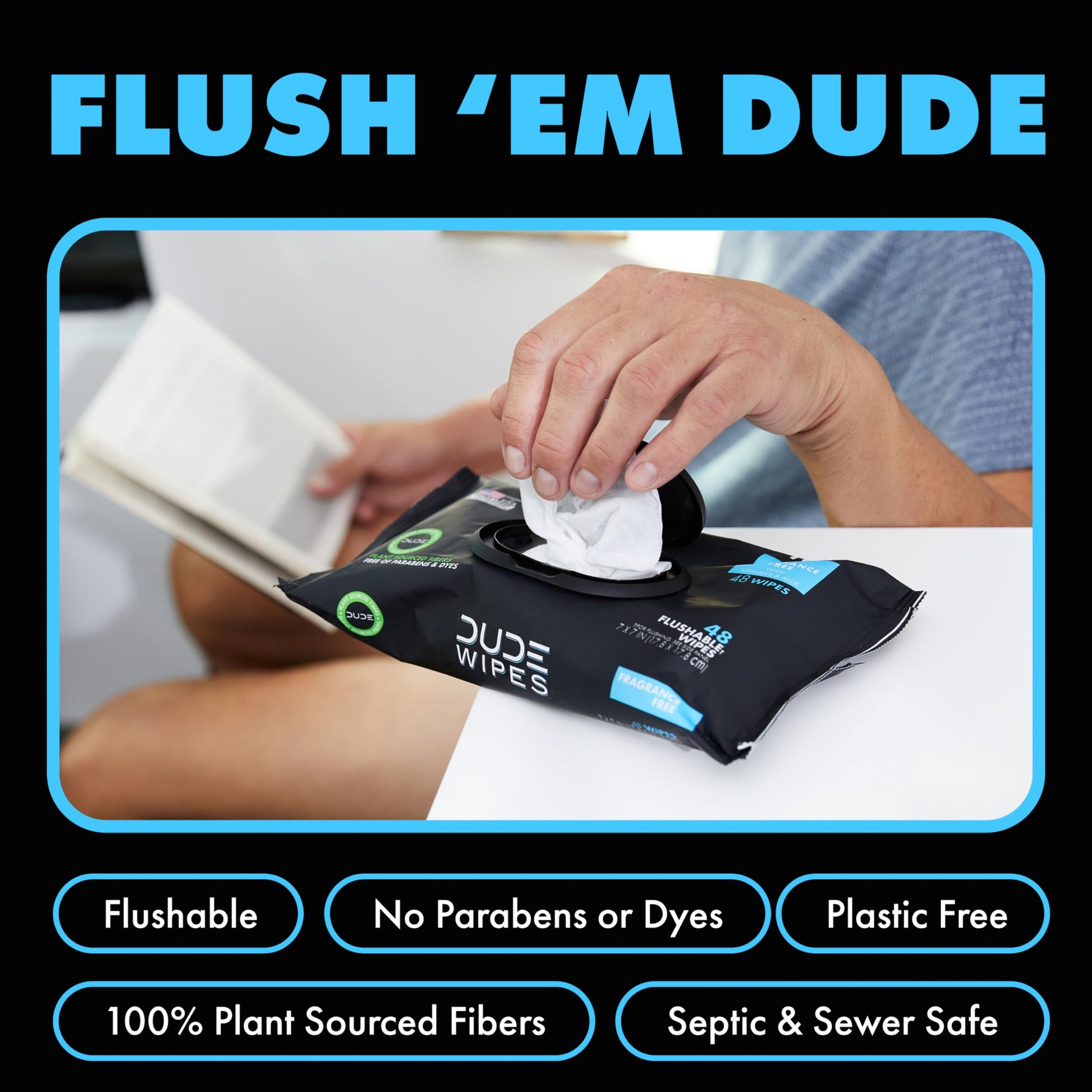 DUDE Wipes - Flushable Wipes - 6 Pack, 288 Wipes - Unscented Extra-Large Adult Wet Wipes - Vitamin-E & Aloe - Septic and Sewer Safe-UPStoxs