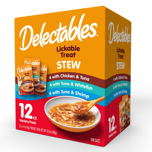 Hartz Delectables Stew Lickable Wet Cat Treats for Adult & Senior Cats, Variety Pack, 1.4 Ounce (Pack of 12)-UPStoxs