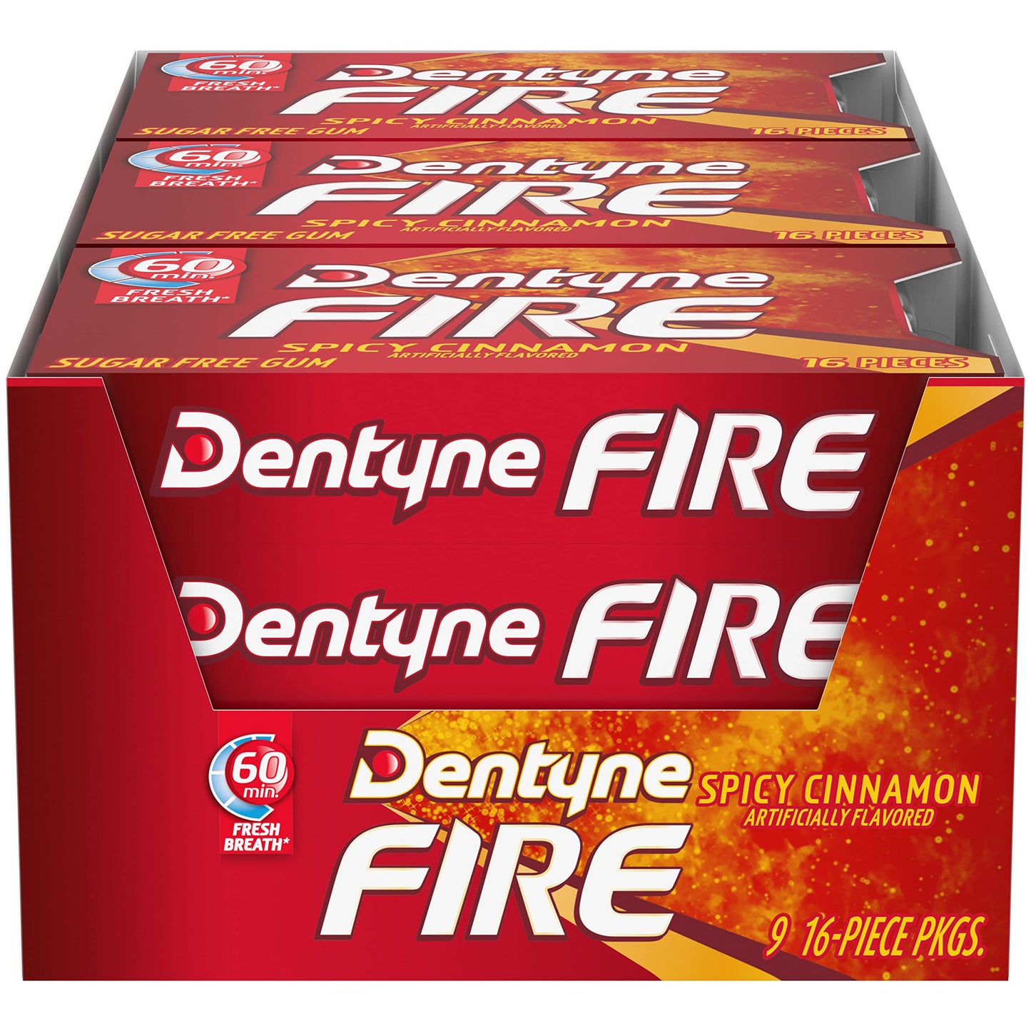 Dentyne Fire Spicy Cinnamon Sugar Free Gum, Pack of 9 (144 Total Pieces)-UPStoxs