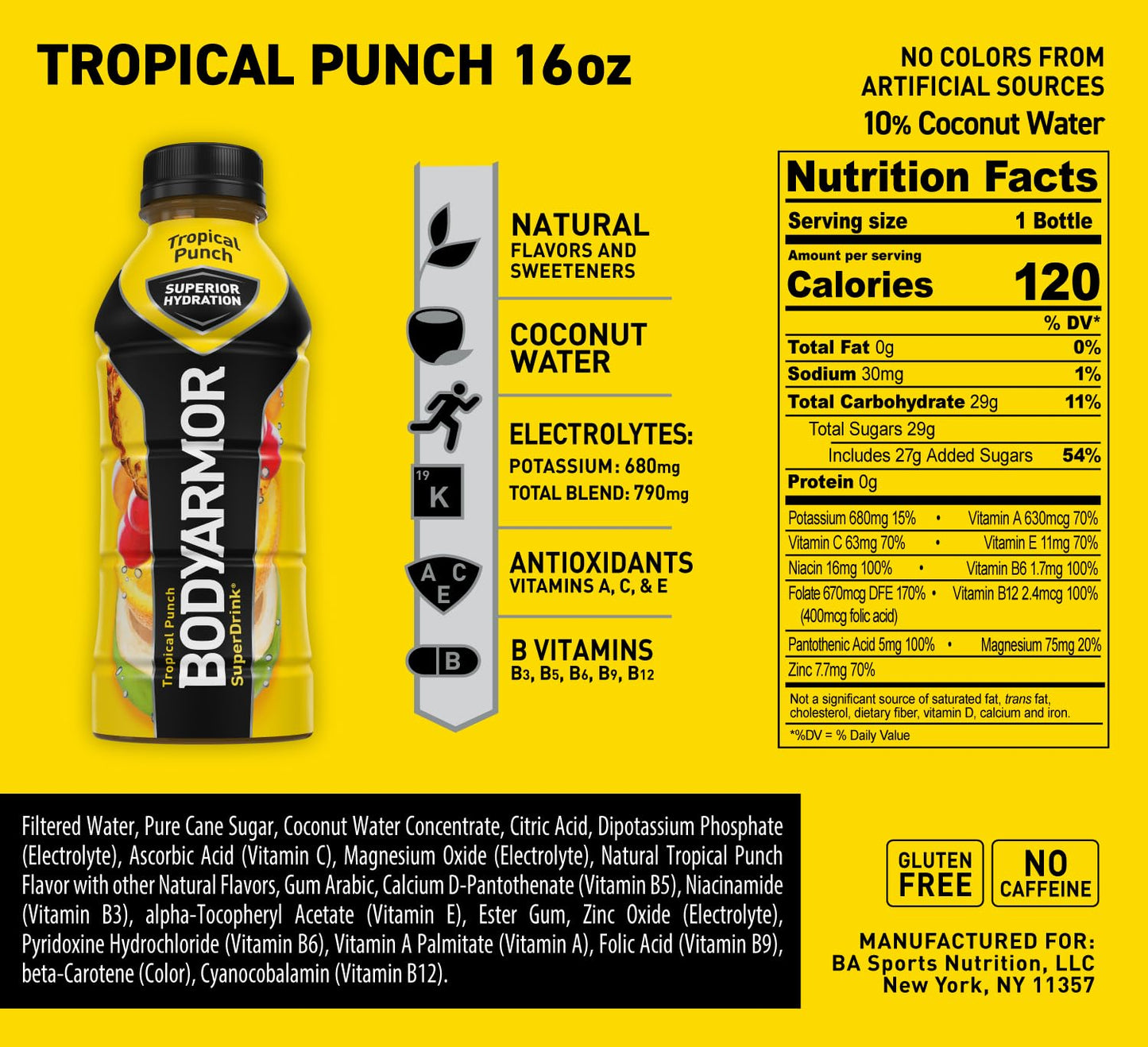 BODYARMOR Sports Drink Sports Beverage, Tropical Punch, Coconut Water Hydration, Natural Flavors With Vitamins, Potassium-Packed Electrolytes, Perfect For Athletes, 16 Fl Oz (Pack of 12)-UPStoxs