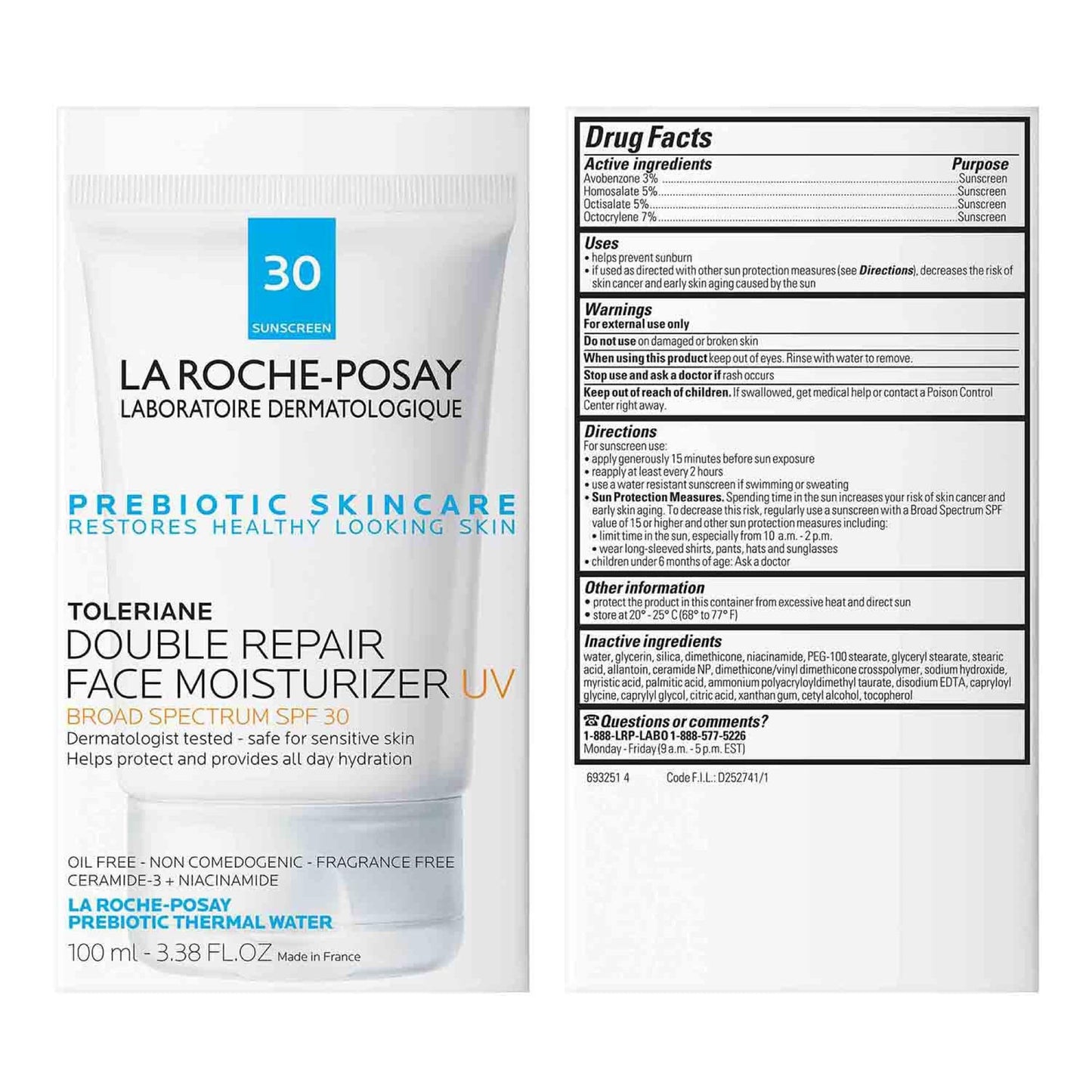 La Roche-Posay Toleriane Double Repair UV SPF Moisturizer for Face, Daily Facial Moisturizer with Sunscreen SPF 30, Niacinamide and Glycerin, Oil Free, Moisturizing Sun Protection-UPStoxs